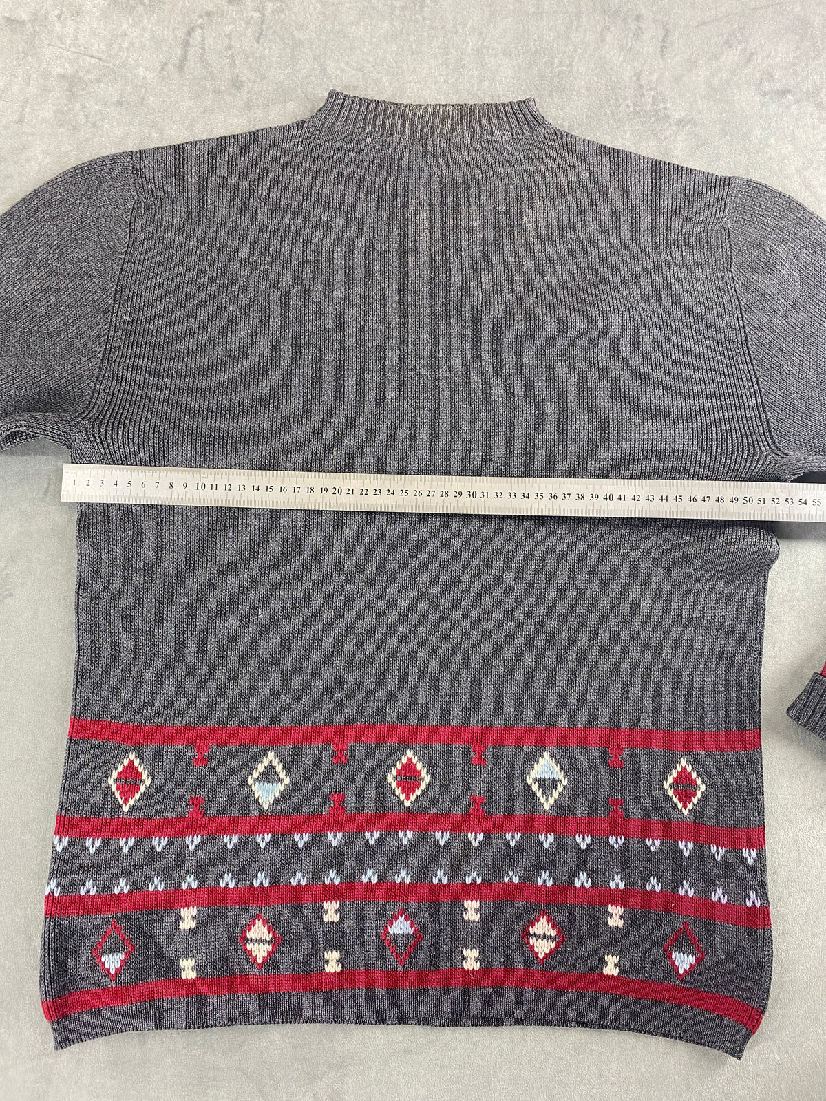 Maglione grigio con fascia nordica rossa vintage – Donna Taglia M (IT 42)