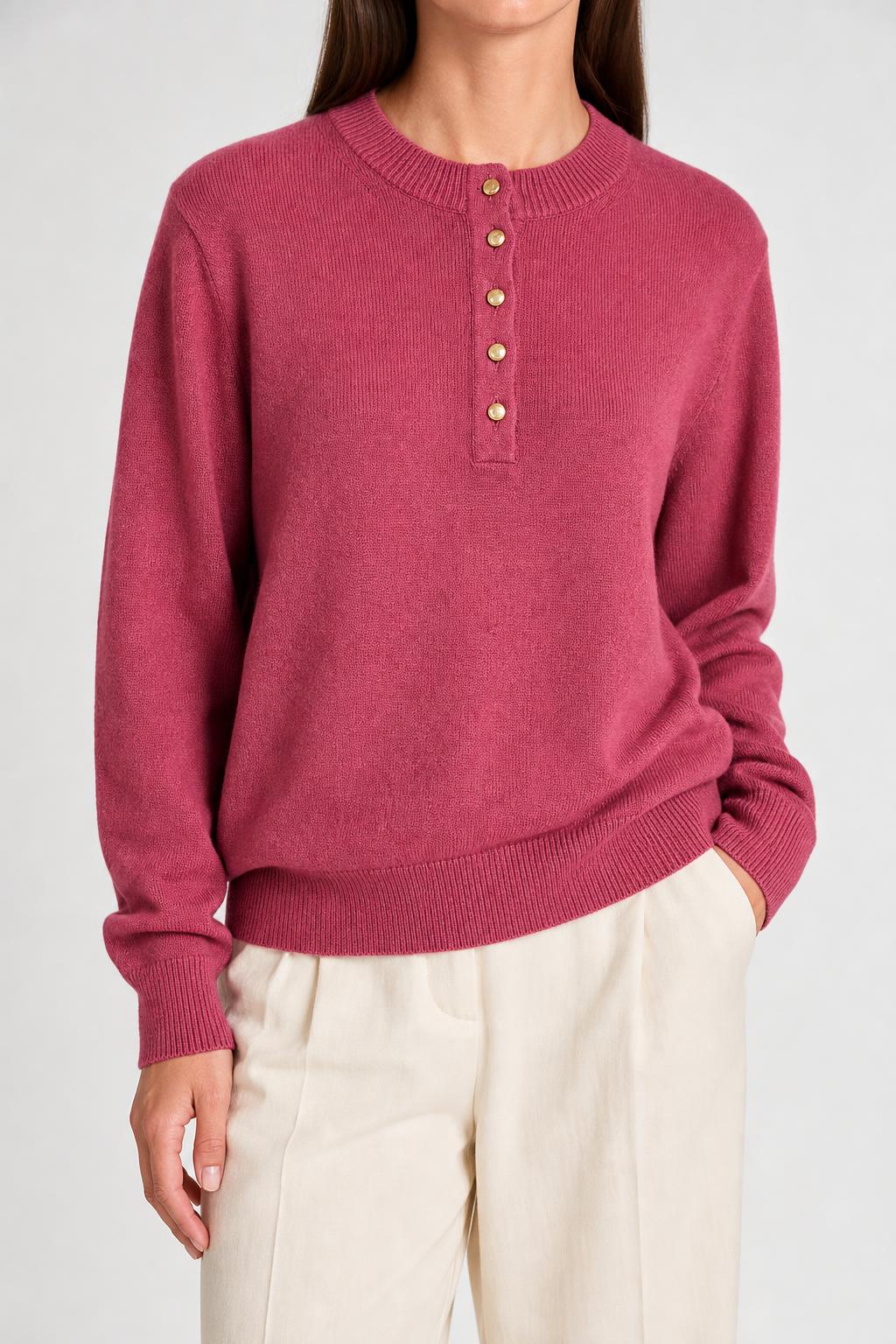 Maglione rosa antico in lana con bottoni vintage – Donna Taglia L (IT 44)