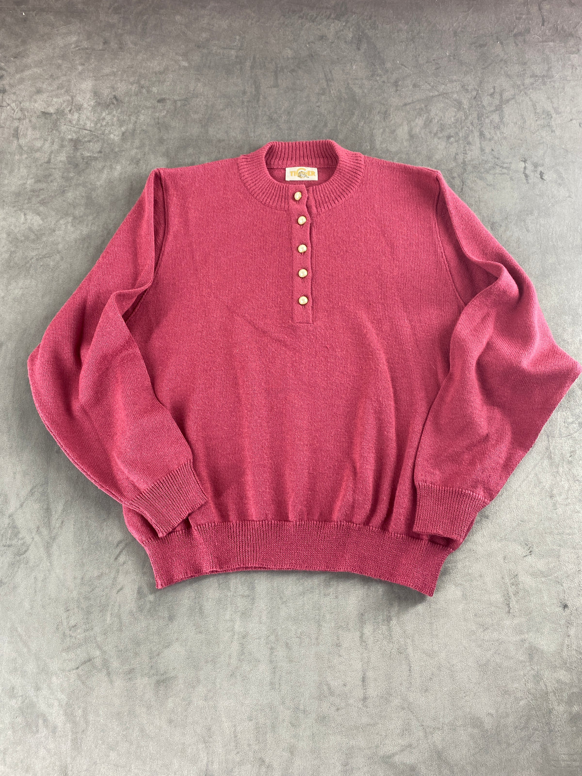 Maglione rosa antico in lana con bottoni vintage – Donna Taglia L (IT 44)