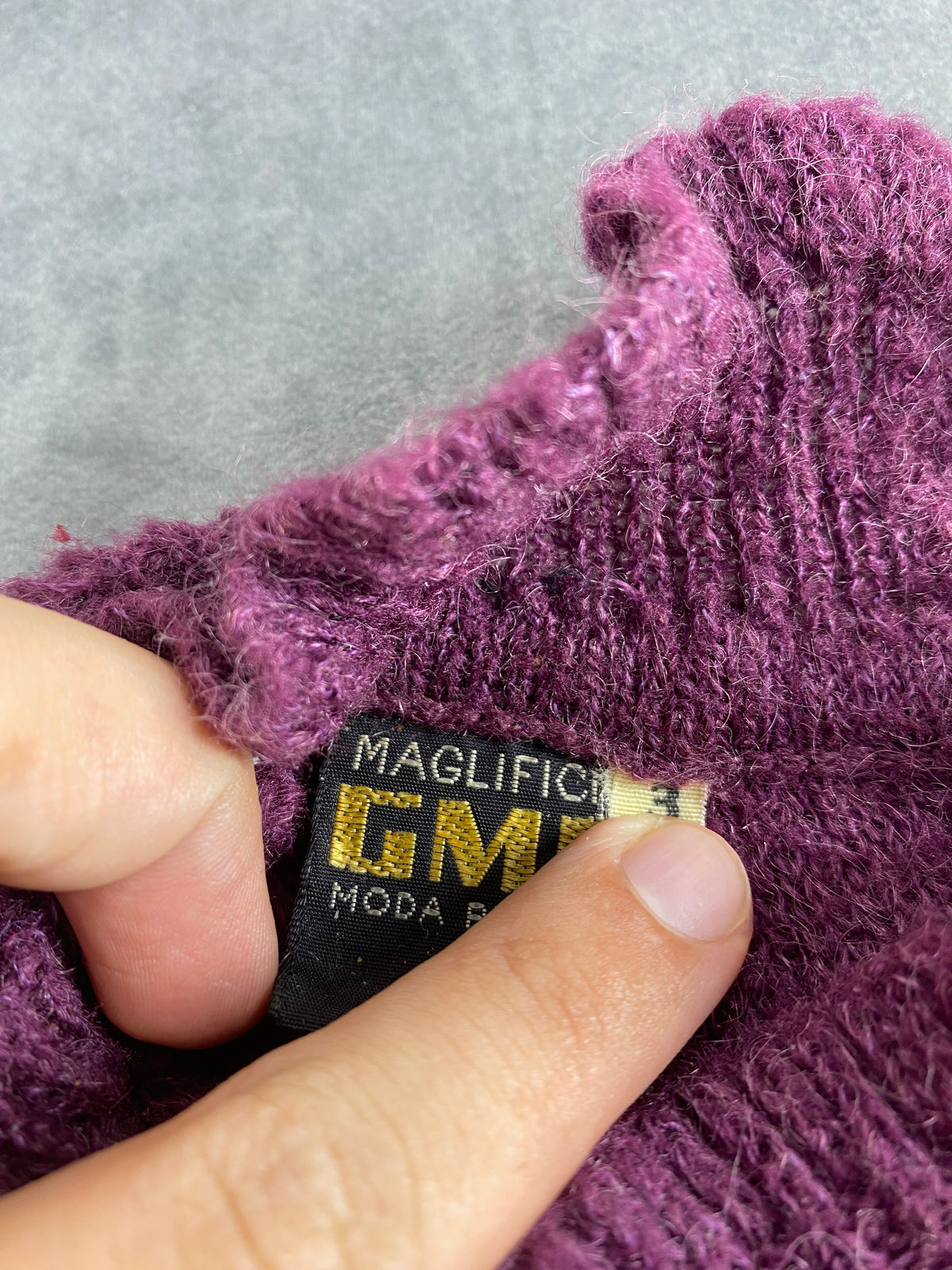 Maglione prugna con rouches e collo alto vintage – Donna Taglia M (IT 42)