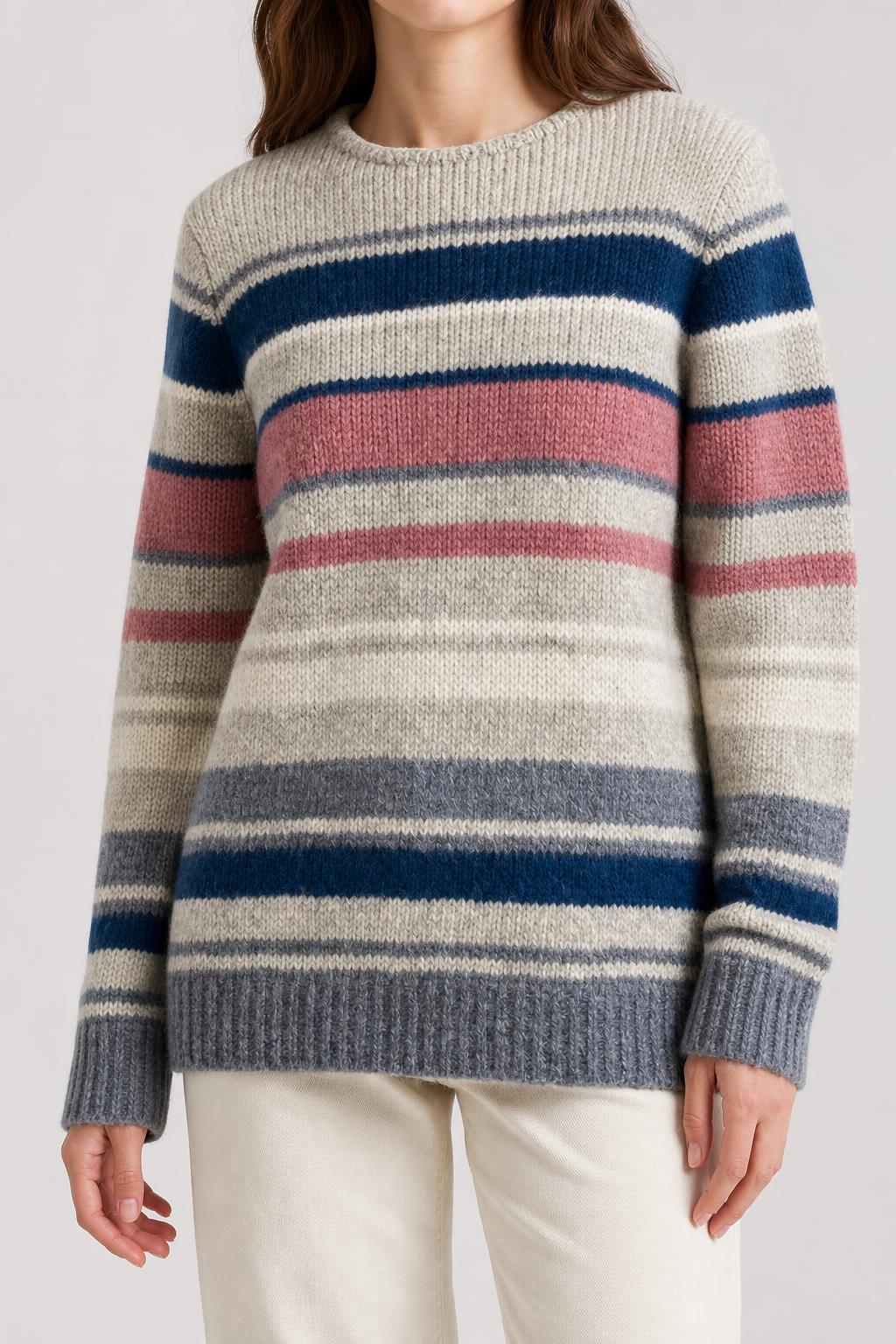 Maglione a righe panna, blu e rosa vintage – Donna Taglia M (IT 42)