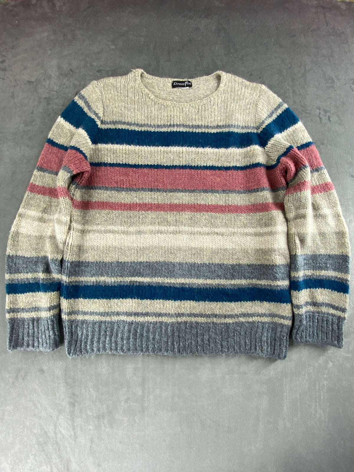 Maglione a righe panna, blu e rosa vintage – Donna Taglia M (IT 42)