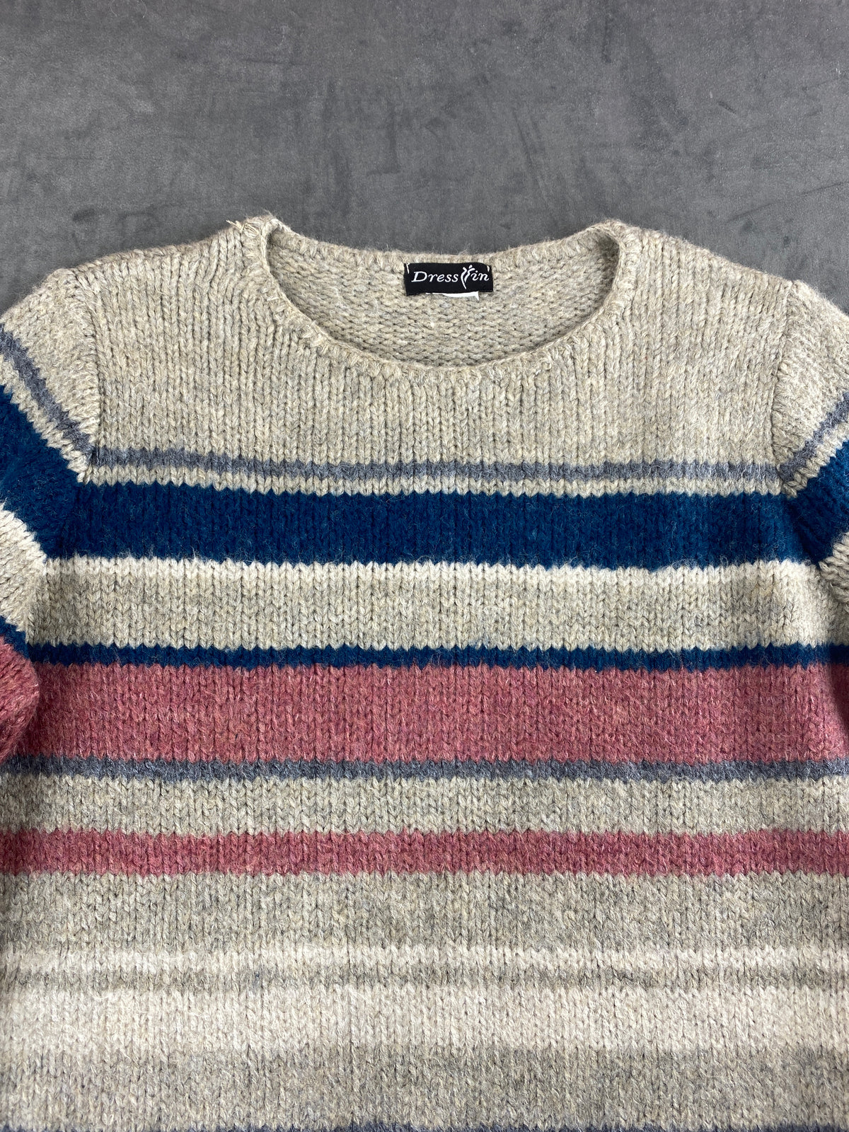 Maglione a righe panna, blu e rosa vintage – Donna Taglia M (IT 42)