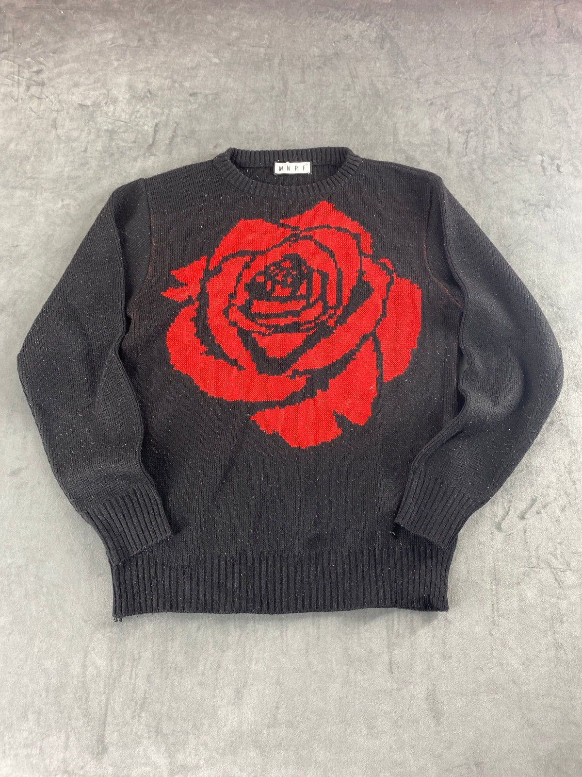 Maglione nero con rosa rossa jacquard vintage – Donna Taglia L (IT 44)