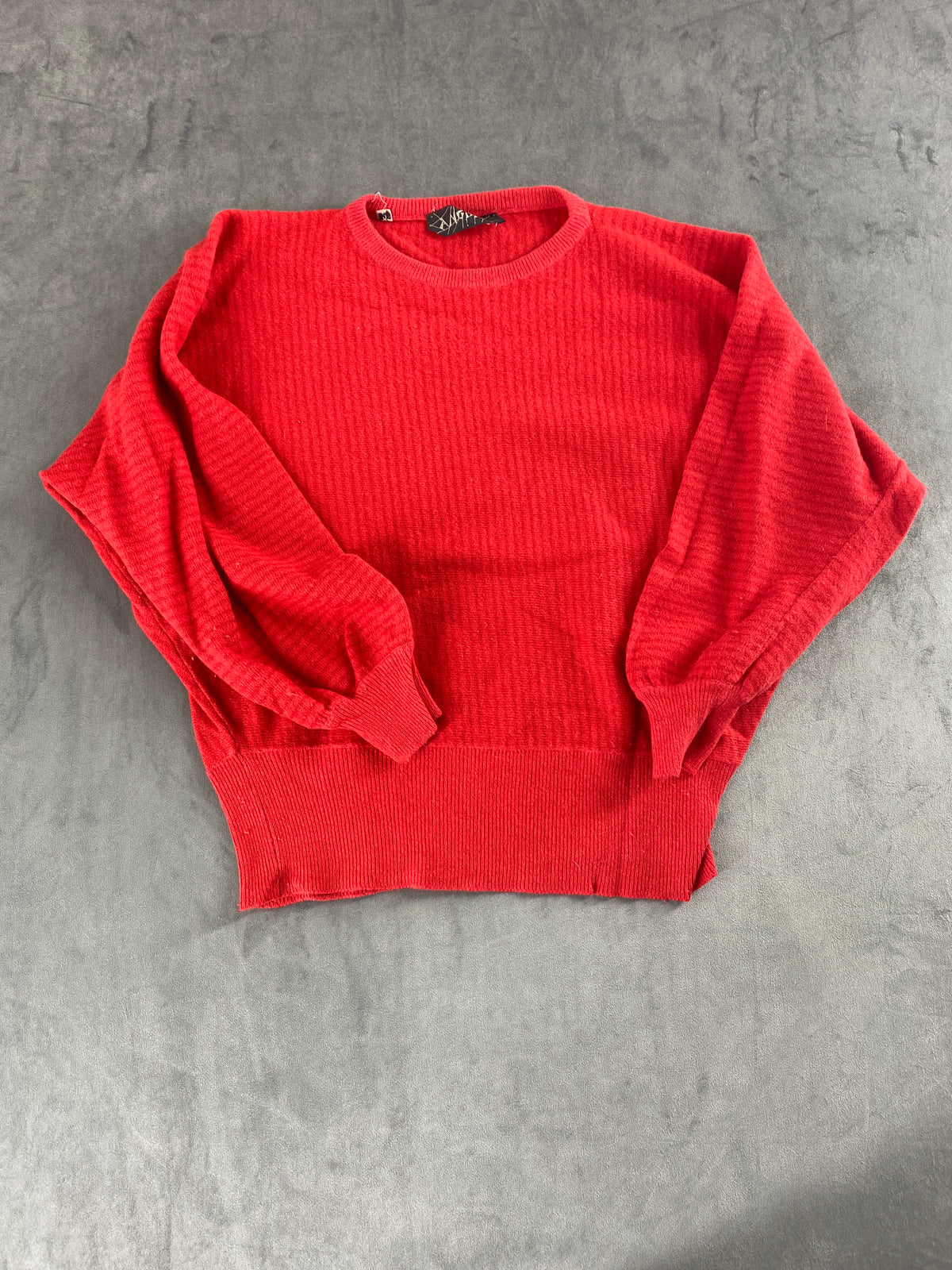 Maglione rosso corallo a coste con maniche a palloncino vintage – Donna Taglia L (IT 44)