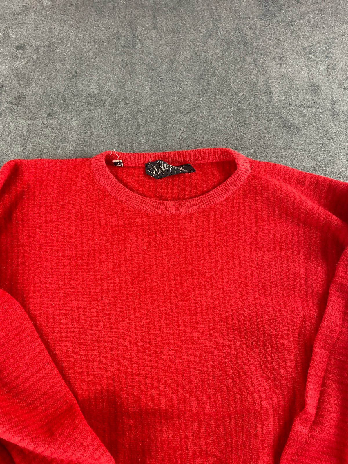 Maglione rosso corallo a coste con maniche a palloncino vintage – Donna Taglia L (IT 44)