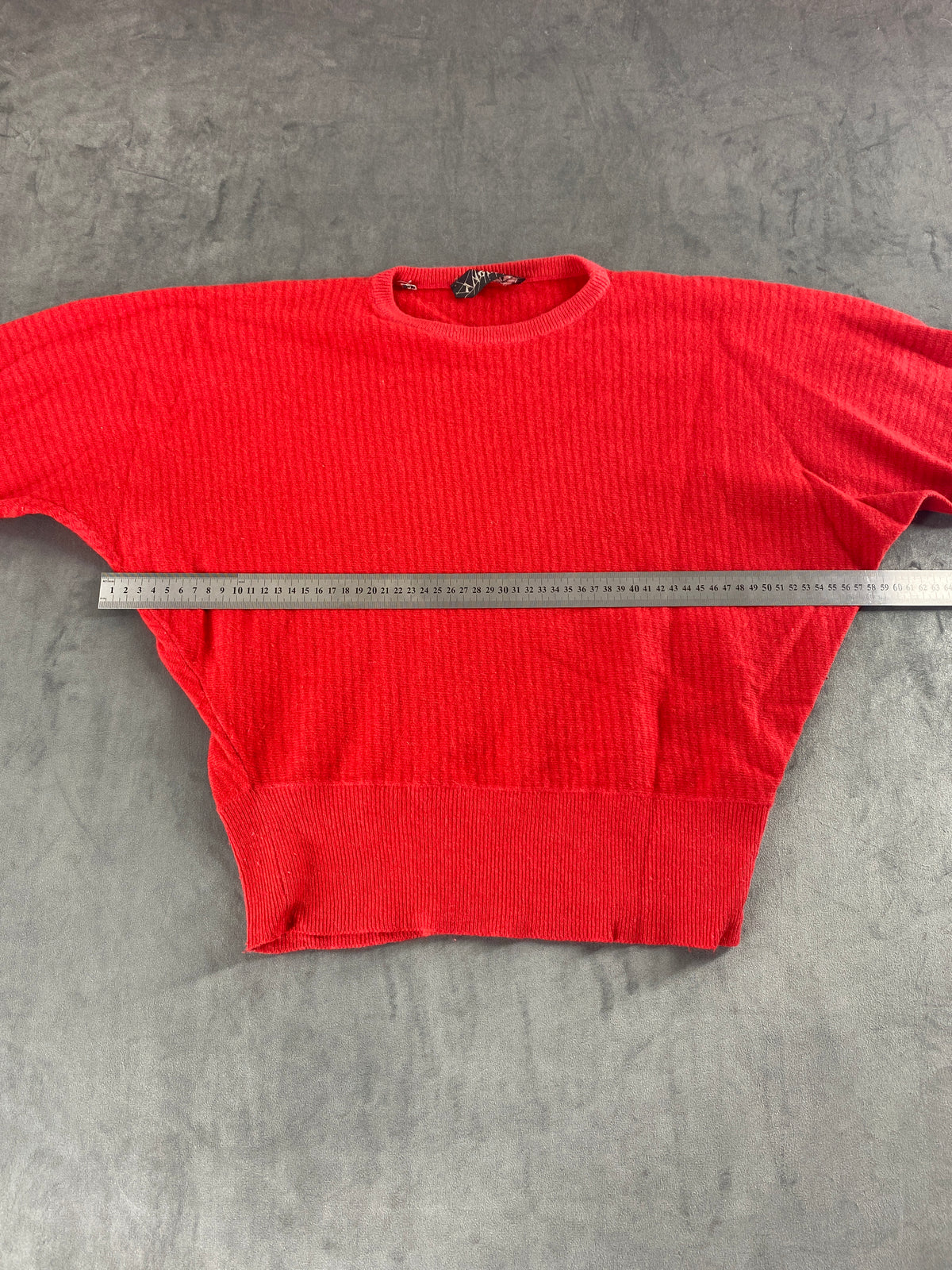 Maglione rosso corallo a coste con maniche a palloncino vintage – Donna Taglia L (IT 44)