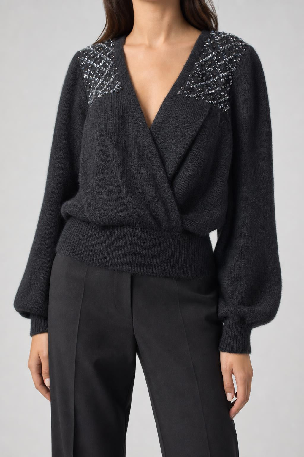 Maglione nero in mohair con paillettes vintage – Donna Taglia L (IT 44)
