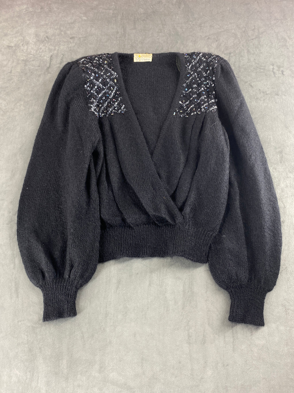 Maglione nero in mohair con paillettes vintage – Donna Taglia L (IT 44)