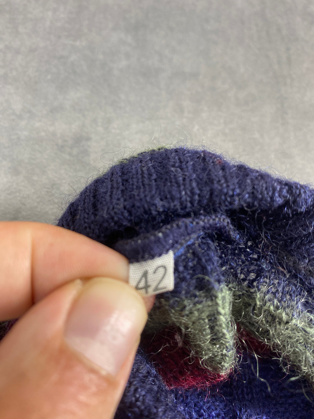 Maglione a righe blu, bordeaux e verde vintage – Donna Taglia L (IT 44)