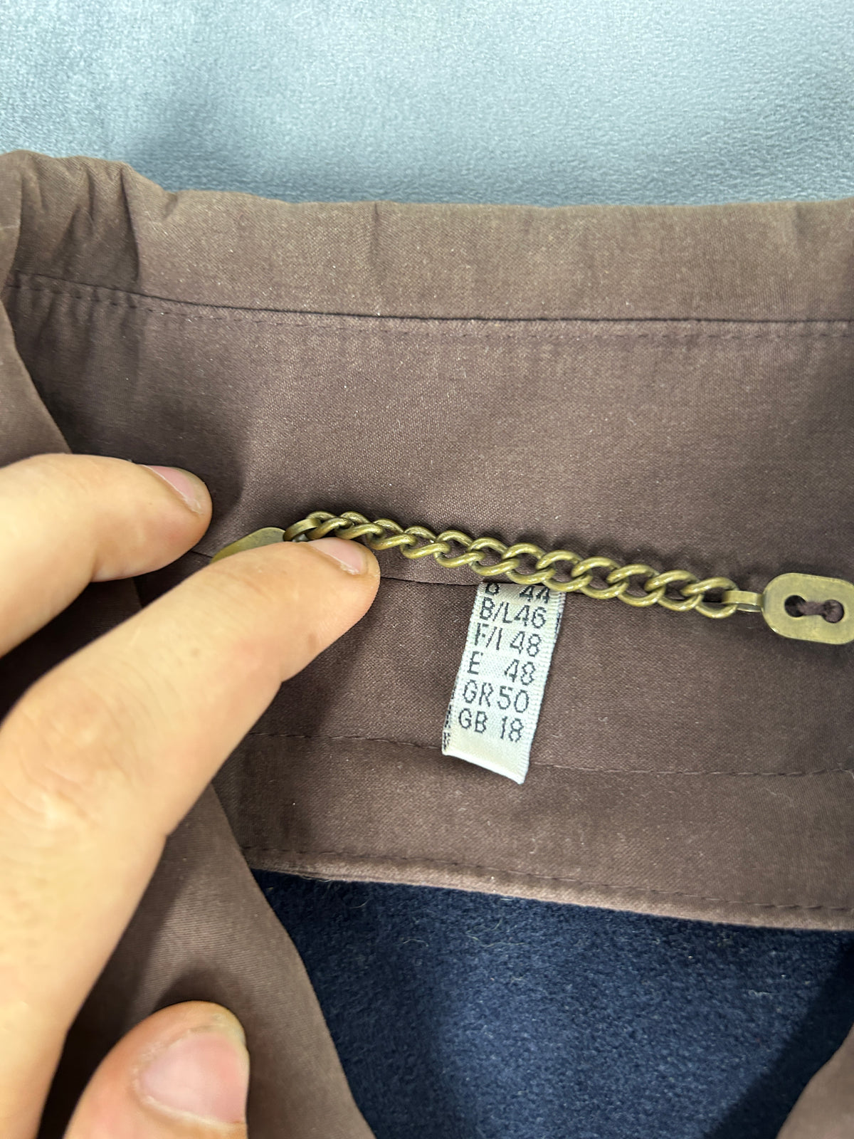 Soprabito marrone in microfibra con profili blu vintage – Donna Taglia XL (IT 48)