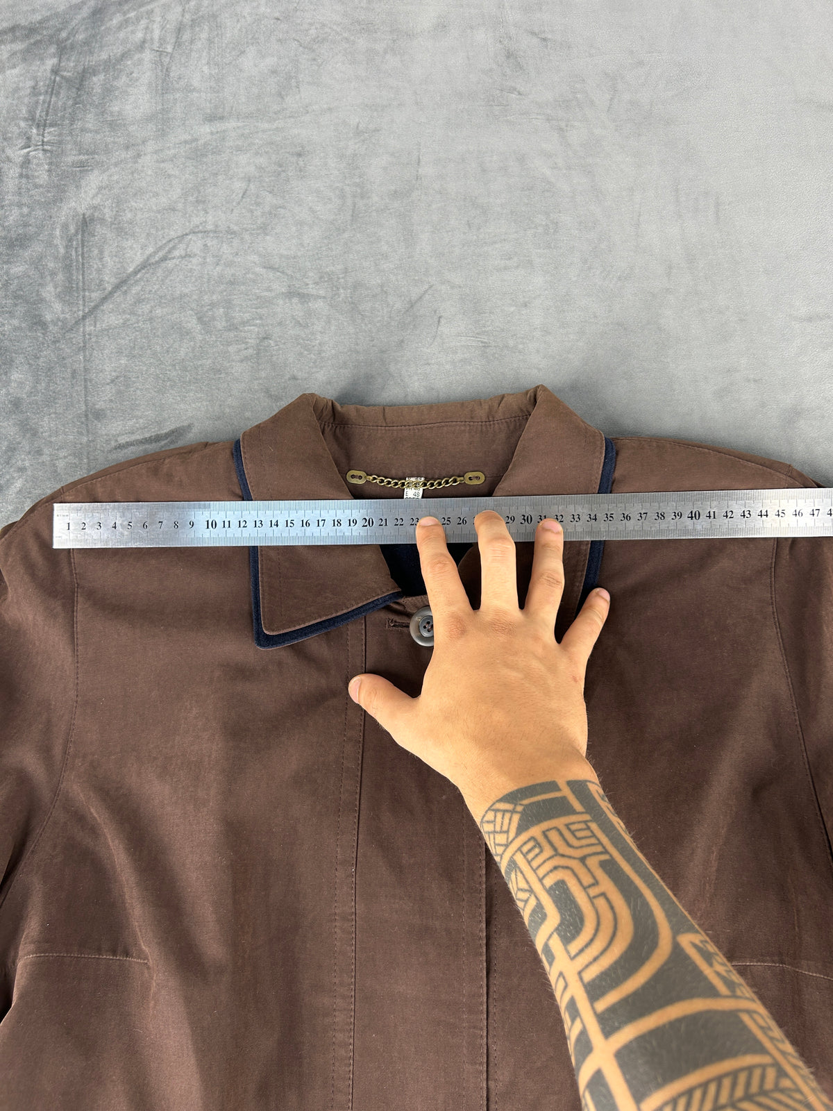 Soprabito marrone in microfibra con profili blu vintage – Donna Taglia XL (IT 48)