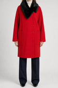 Cappotto rosso con collo in pelliccia nera vintage – Donna Taglia L