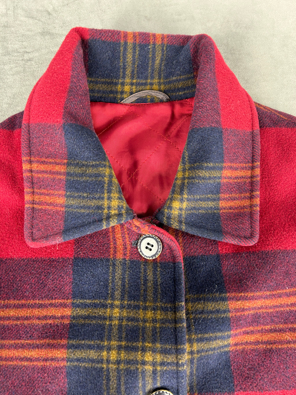 Giacca a quadri in lana rosso e blu vintage – Donna Taglia L