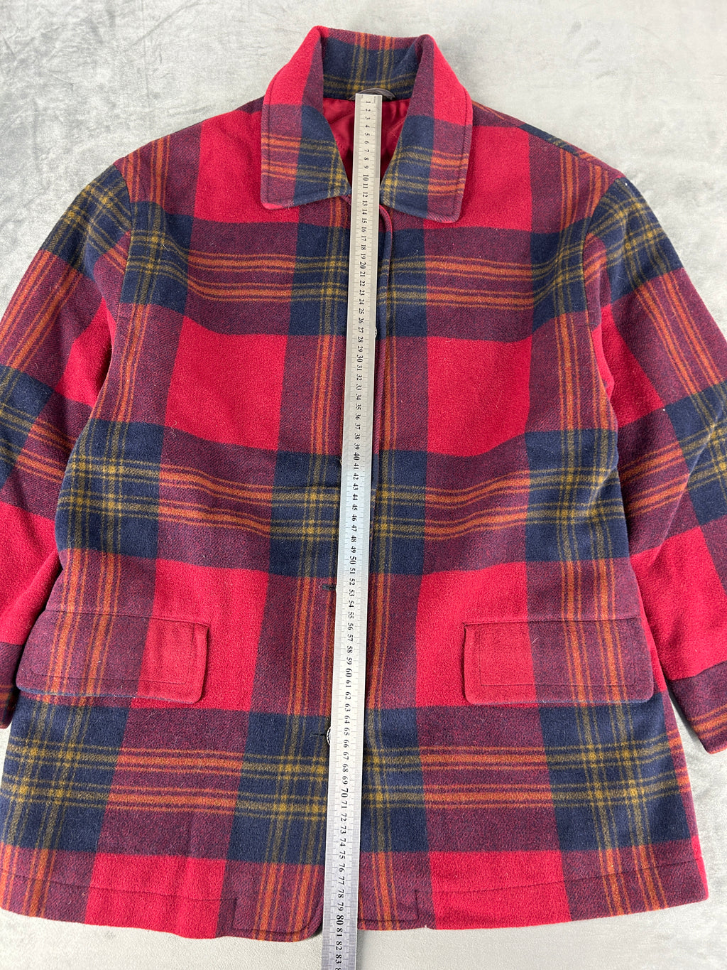 Giacca a quadri in lana rosso e blu vintage – Donna Taglia L