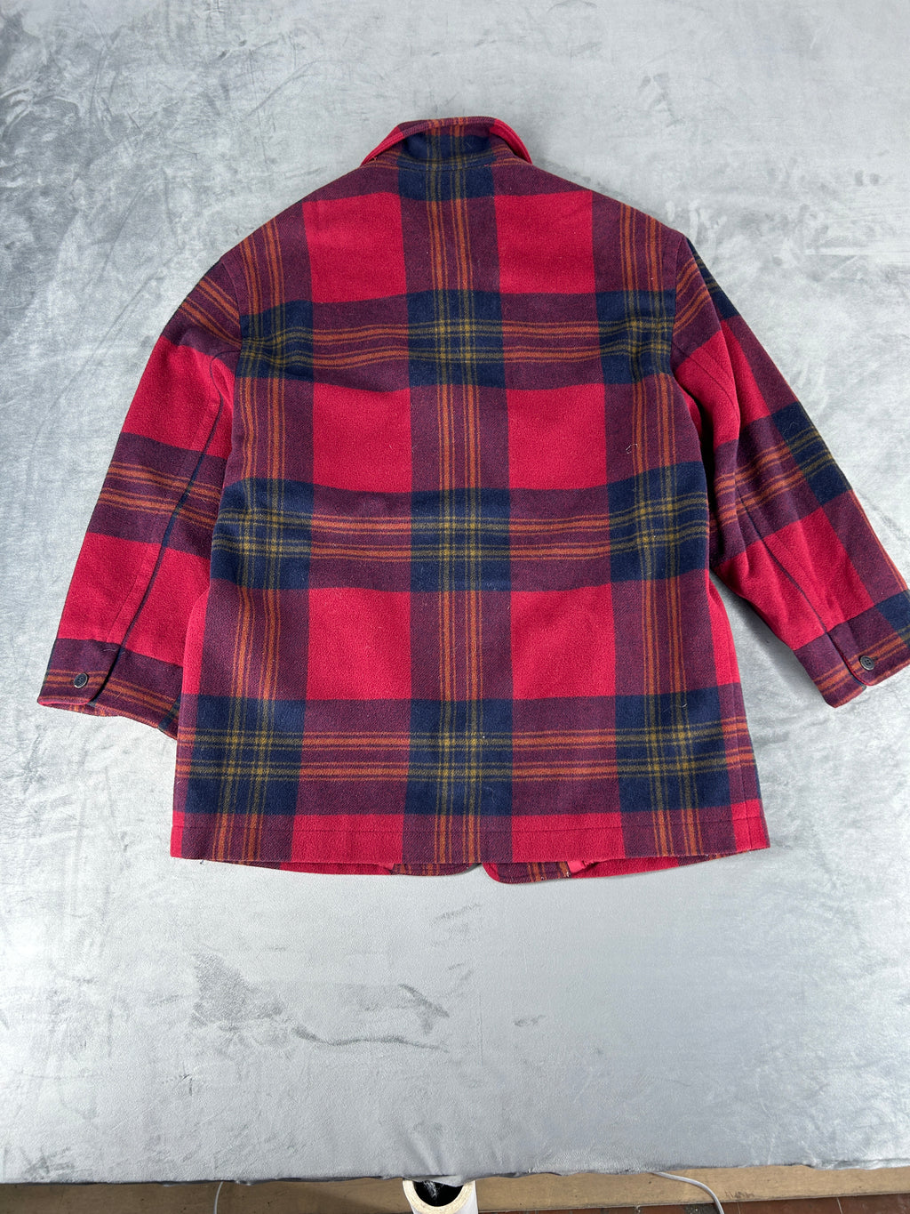 Giacca a quadri in lana rosso e blu vintage – Donna Taglia L