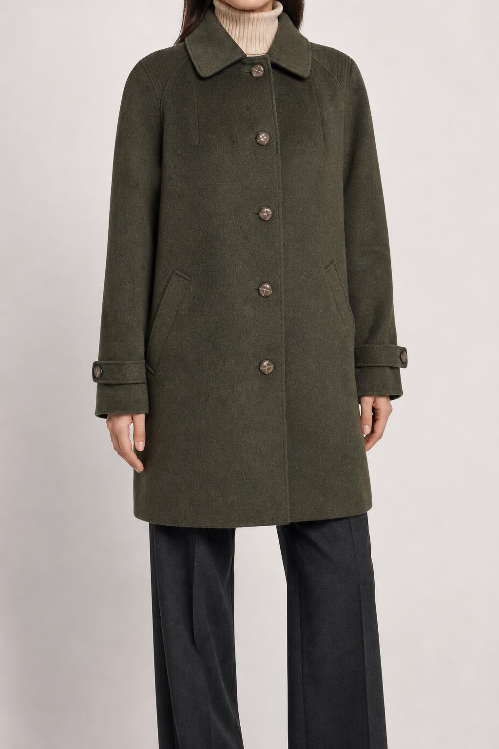 Cappotto in lana verde militare vintage – Donna Taglia M