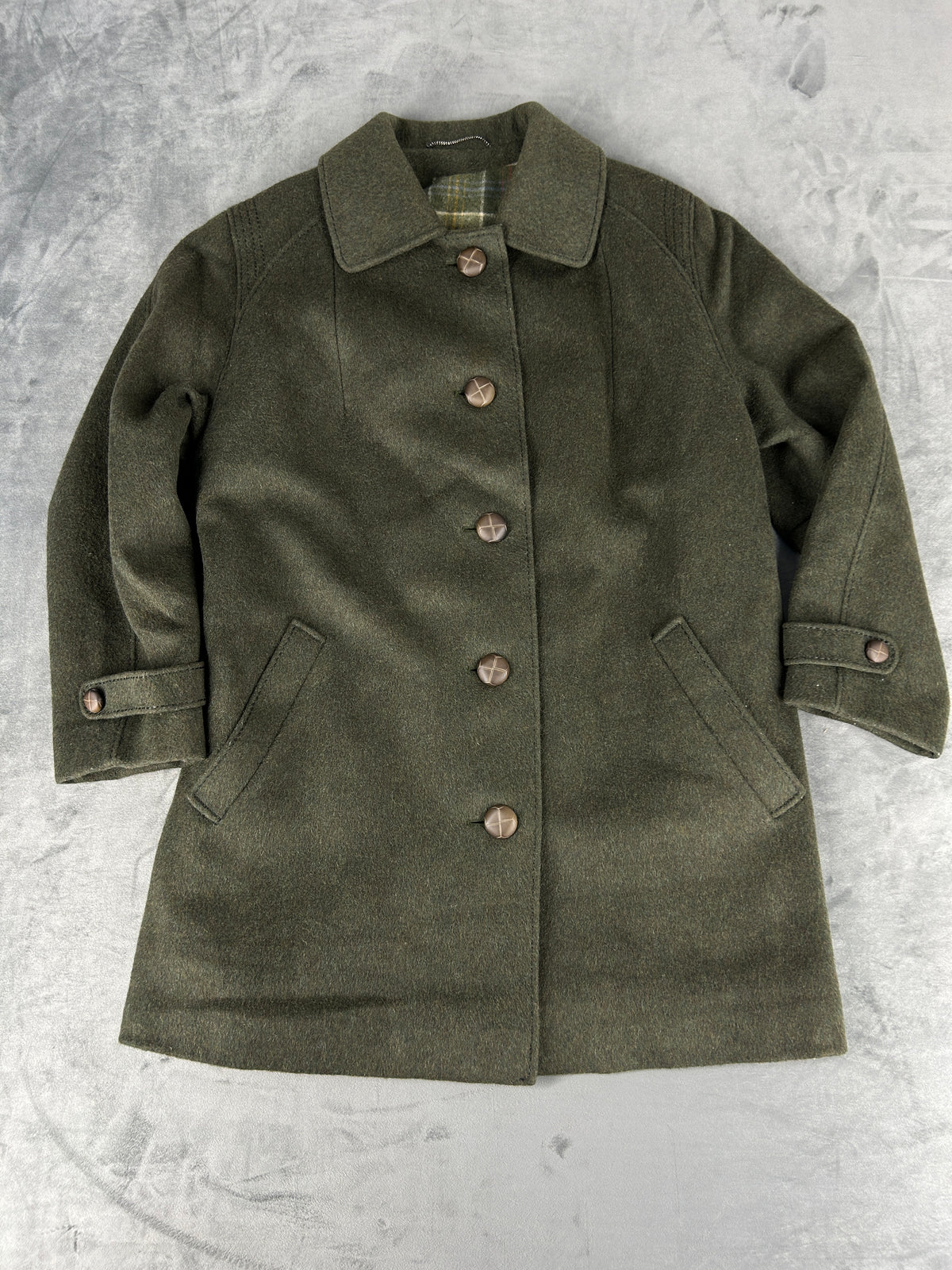 Cappotto in lana verde militare vintage – Donna Taglia M