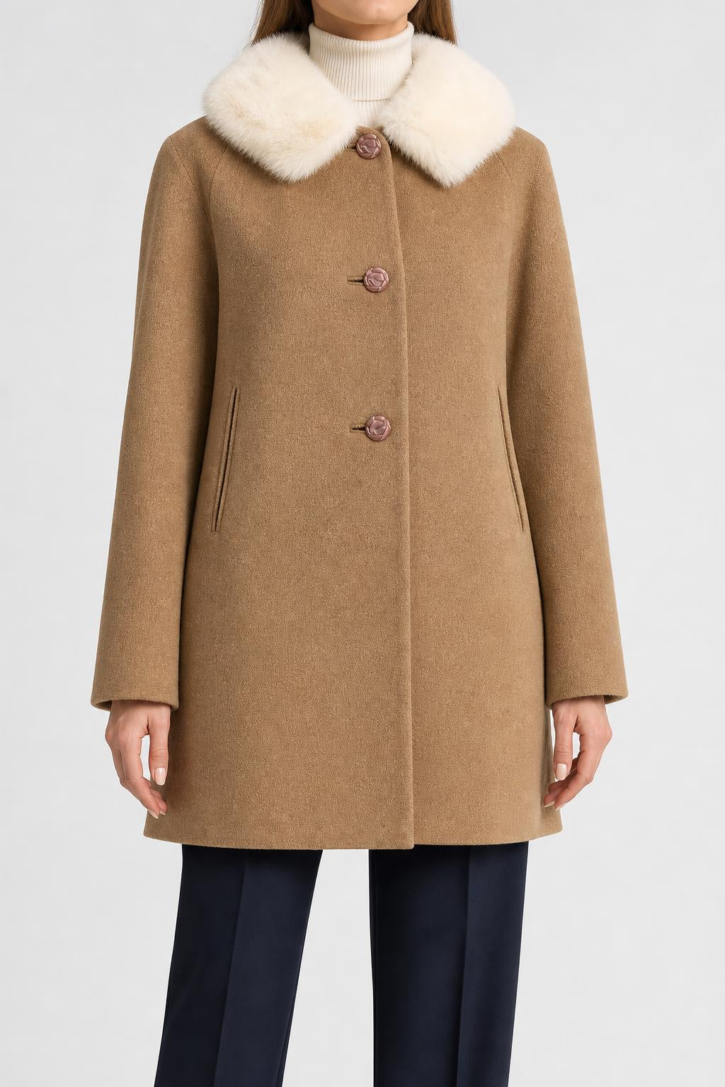 Cappotto cammello con collo in pelliccia Julius Garfinckel vintage – Donna Taglia M