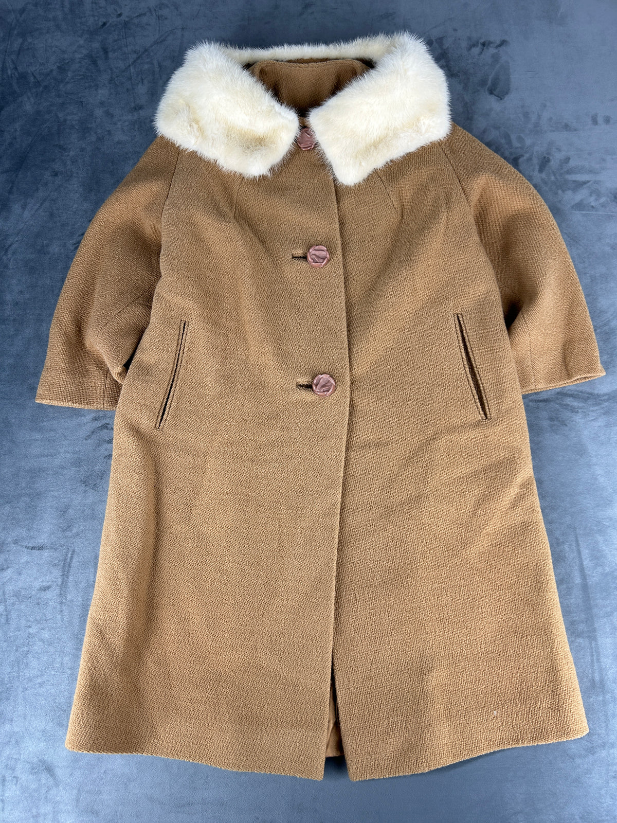Cappotto cammello con collo in pelliccia Julius Garfinckel vintage – Donna Taglia M