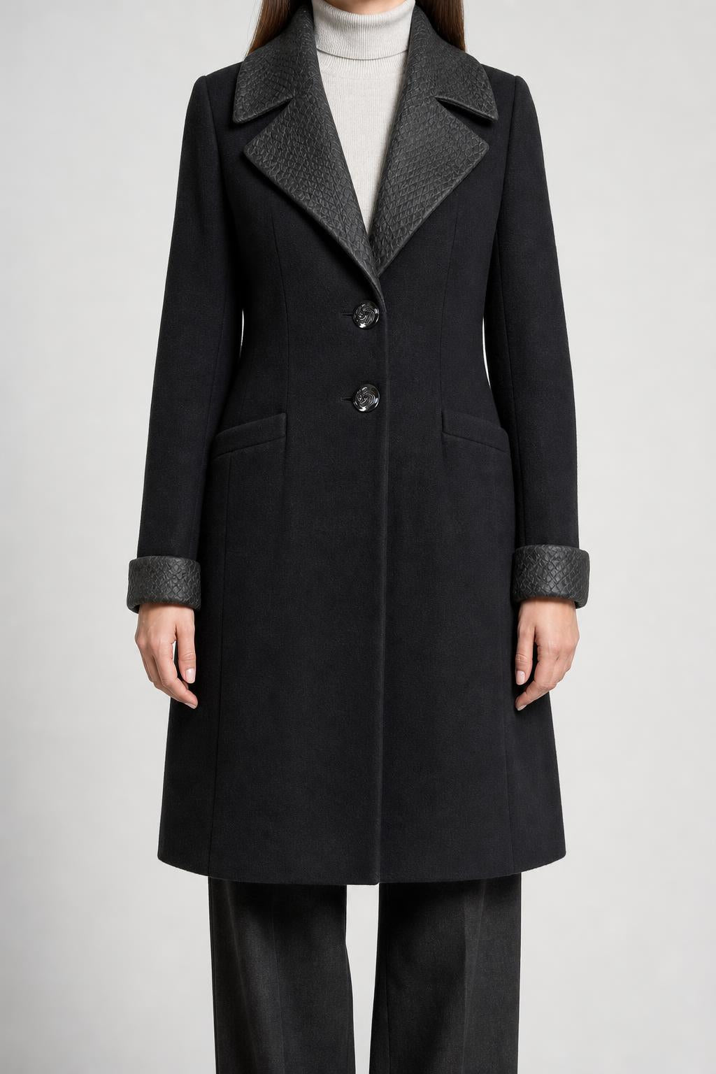 Cappotto nero con collo trapuntato vintage – Donna Taglia M (IT 42)