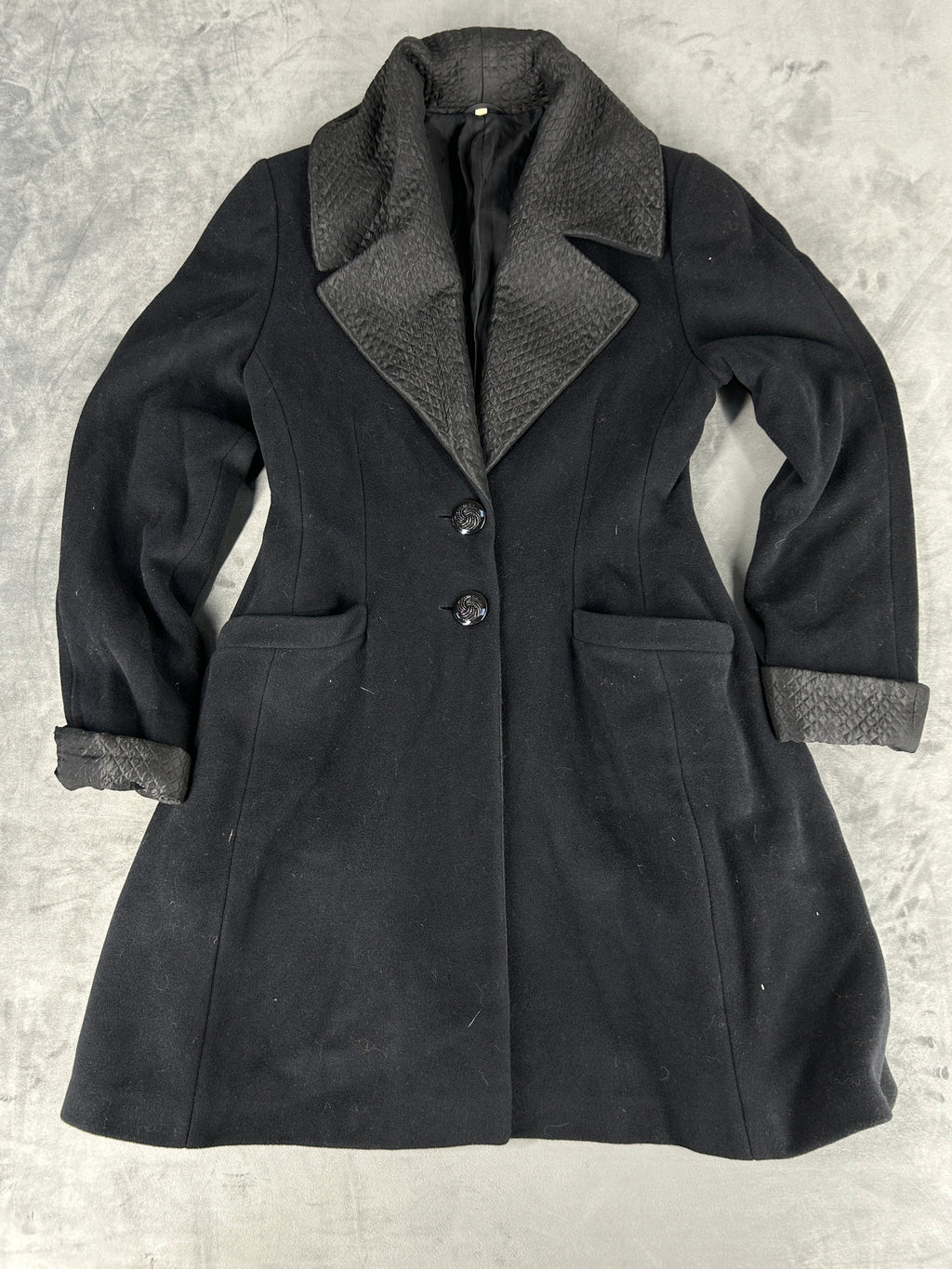 Cappotto nero con collo trapuntato vintage – Donna Taglia M (IT 42)