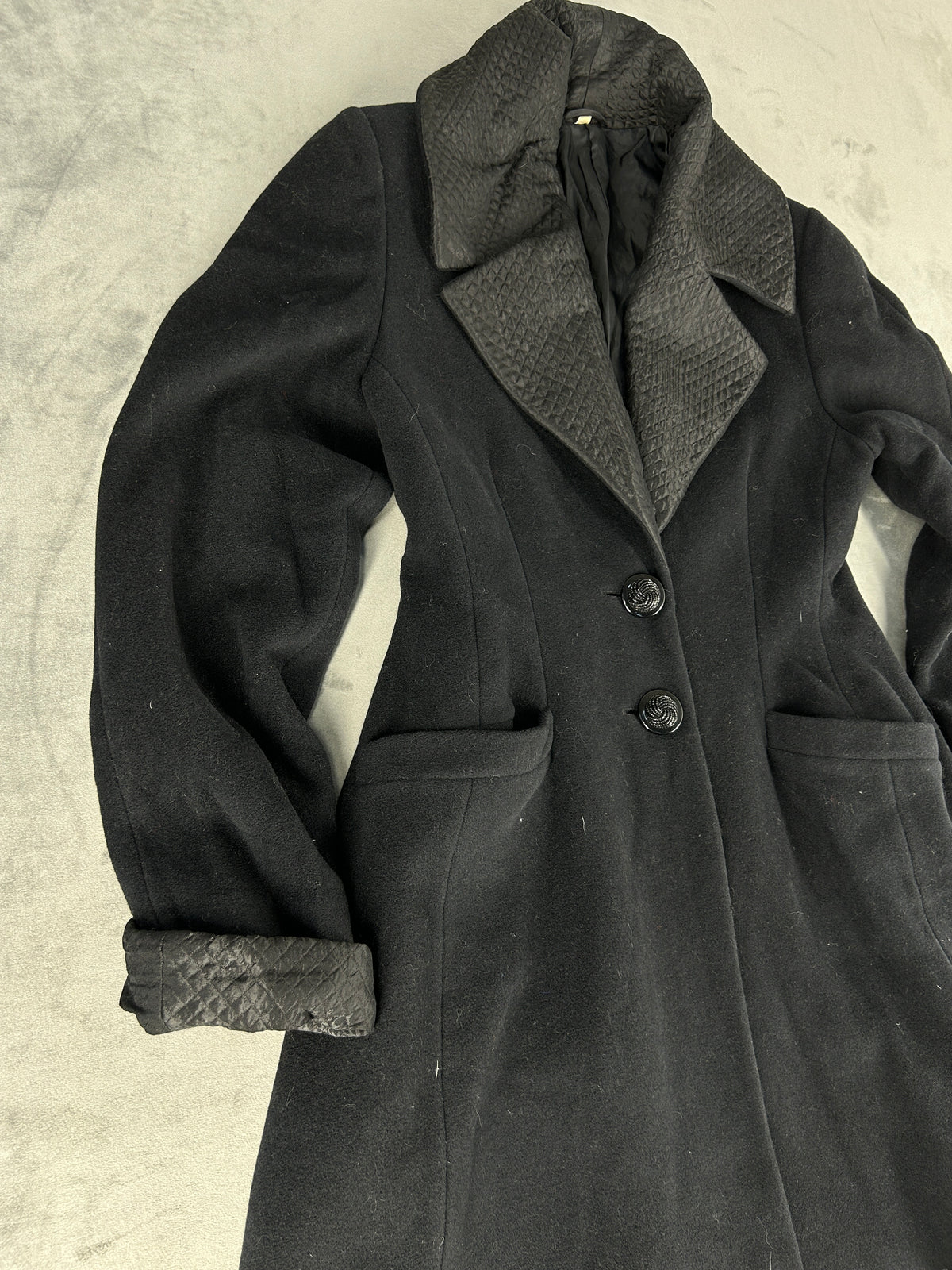 Cappotto nero con collo trapuntato vintage – Donna Taglia M (IT 42)
