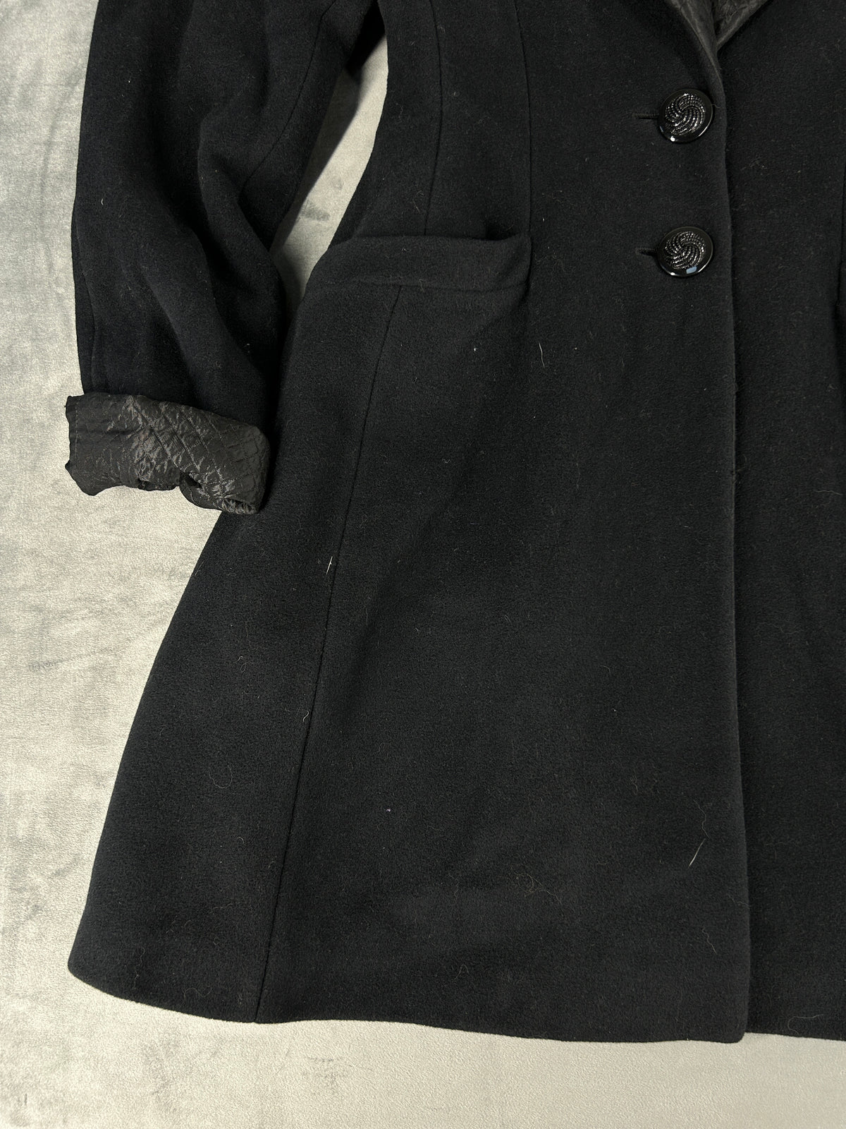 Cappotto nero con collo trapuntato vintage – Donna Taglia M (IT 42)