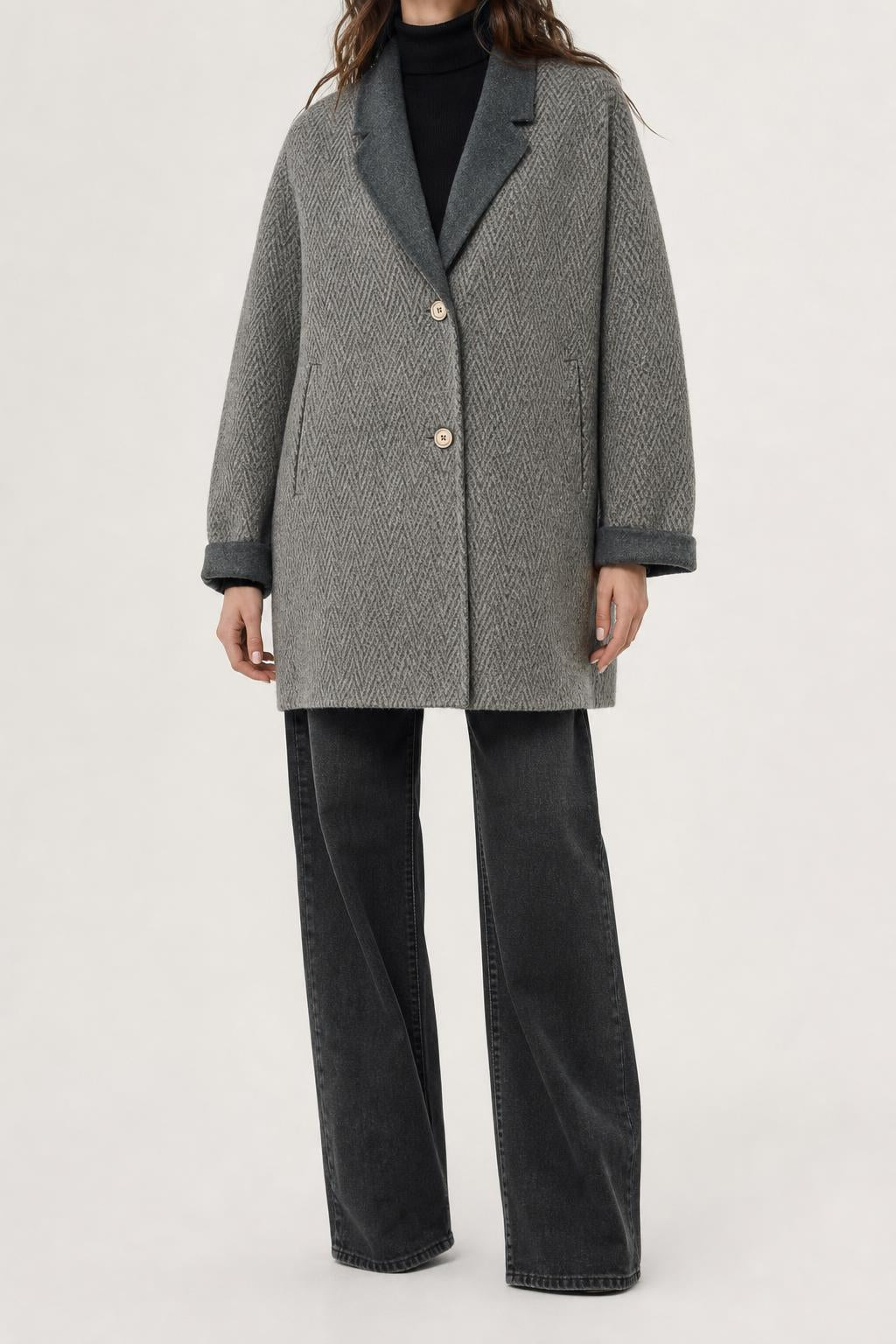 Cappotto oversize spinato grigio delia ferrari vintage – Donna Taglia L