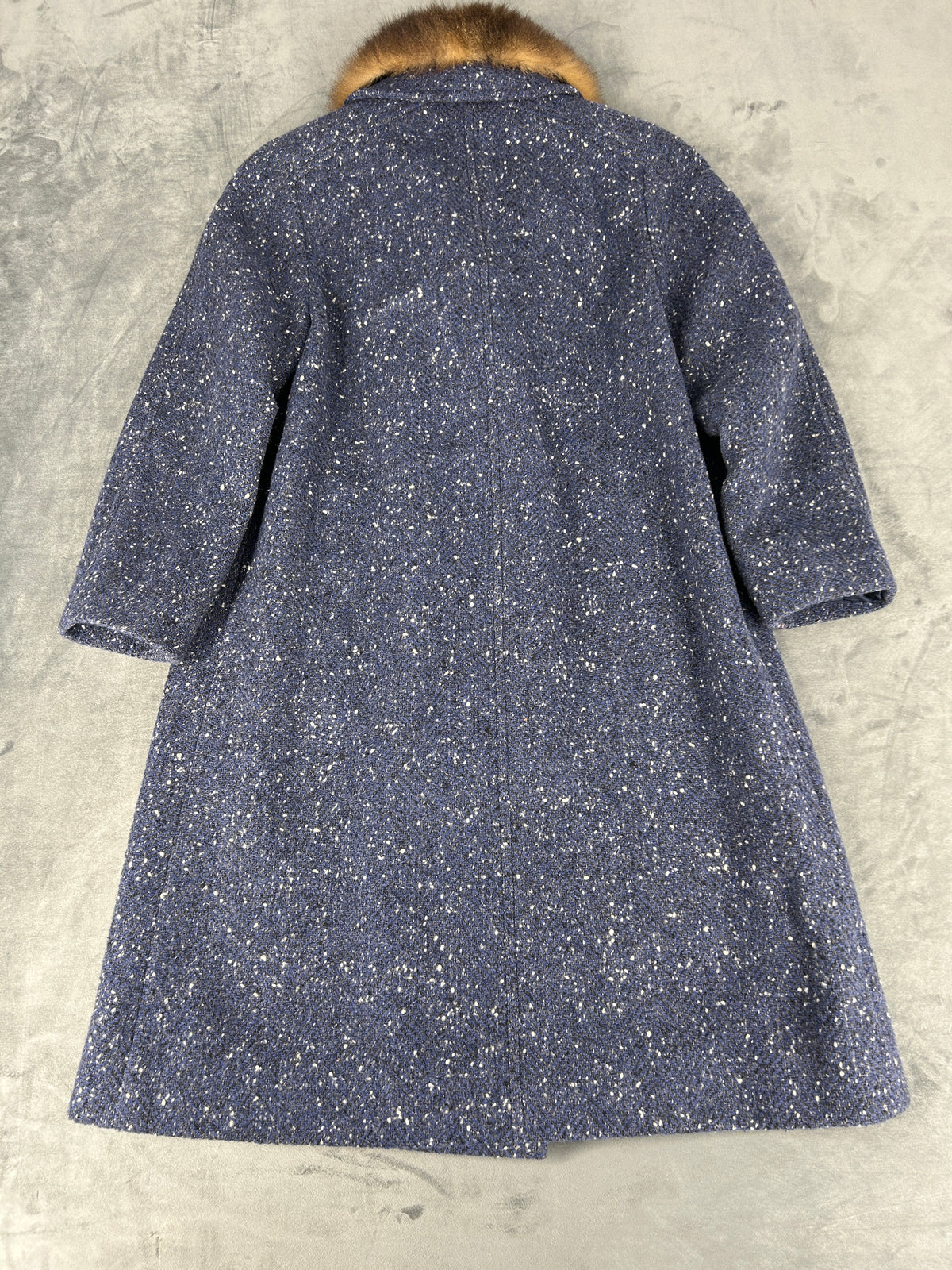 Cappotto blu mélange con collo in pelliccia vintage – Donna Taglia M