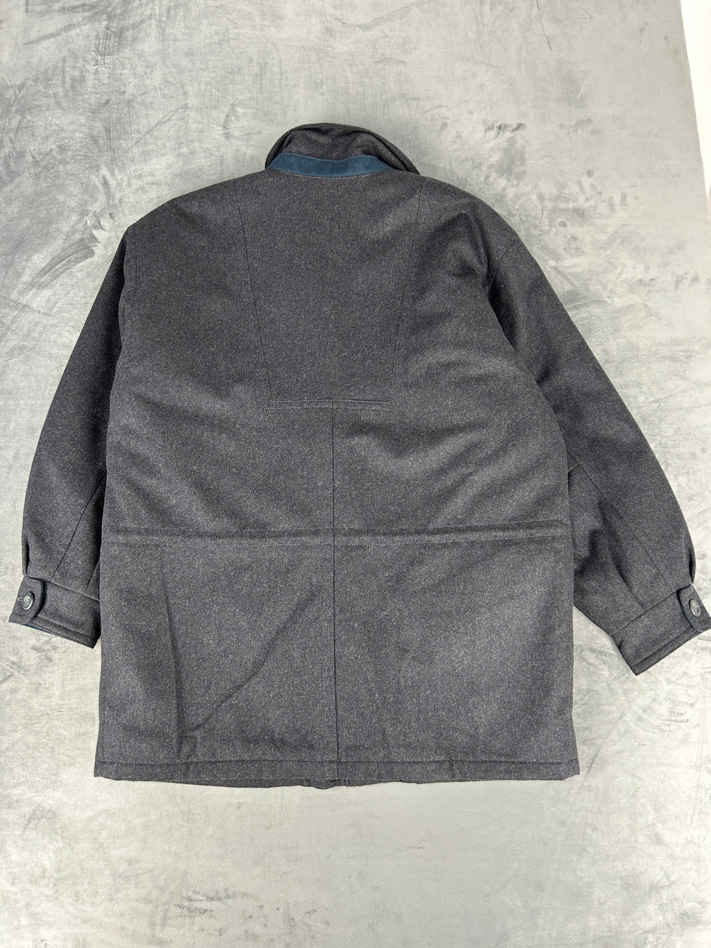 Giaccone in lana grigio antracite con toppa ricamata vintage – Uomo Taglia L