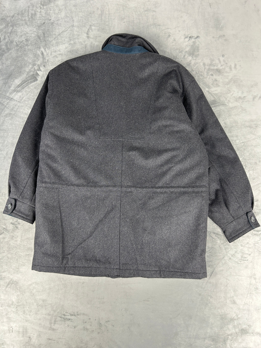 Giaccone in lana grigio antracite con toppa ricamata vintage – Uomo Taglia L