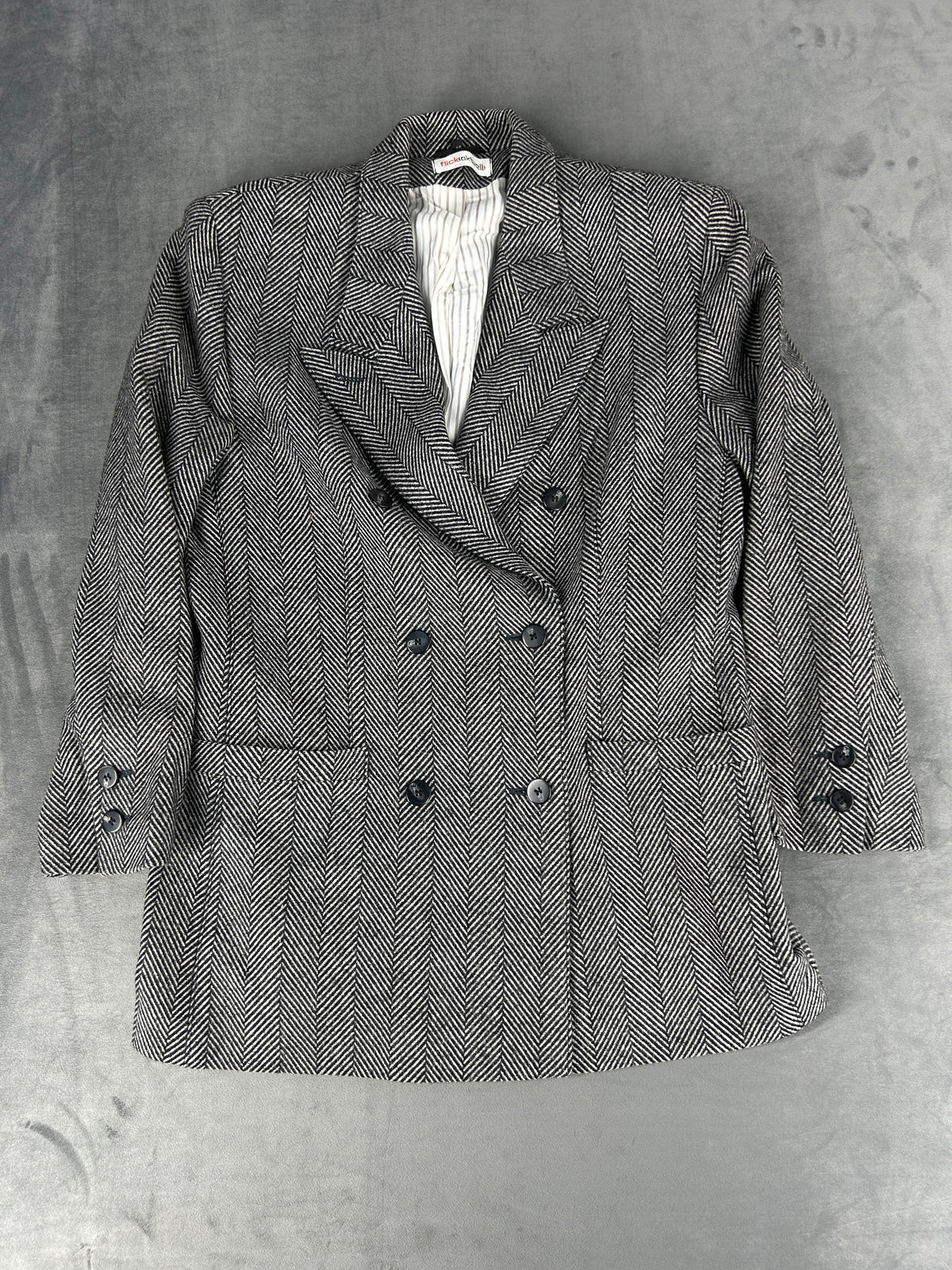 Tailleur completo giacca e gonna spinato grigio flickaktuell vintage – Donna Taglia M (IT 44)
