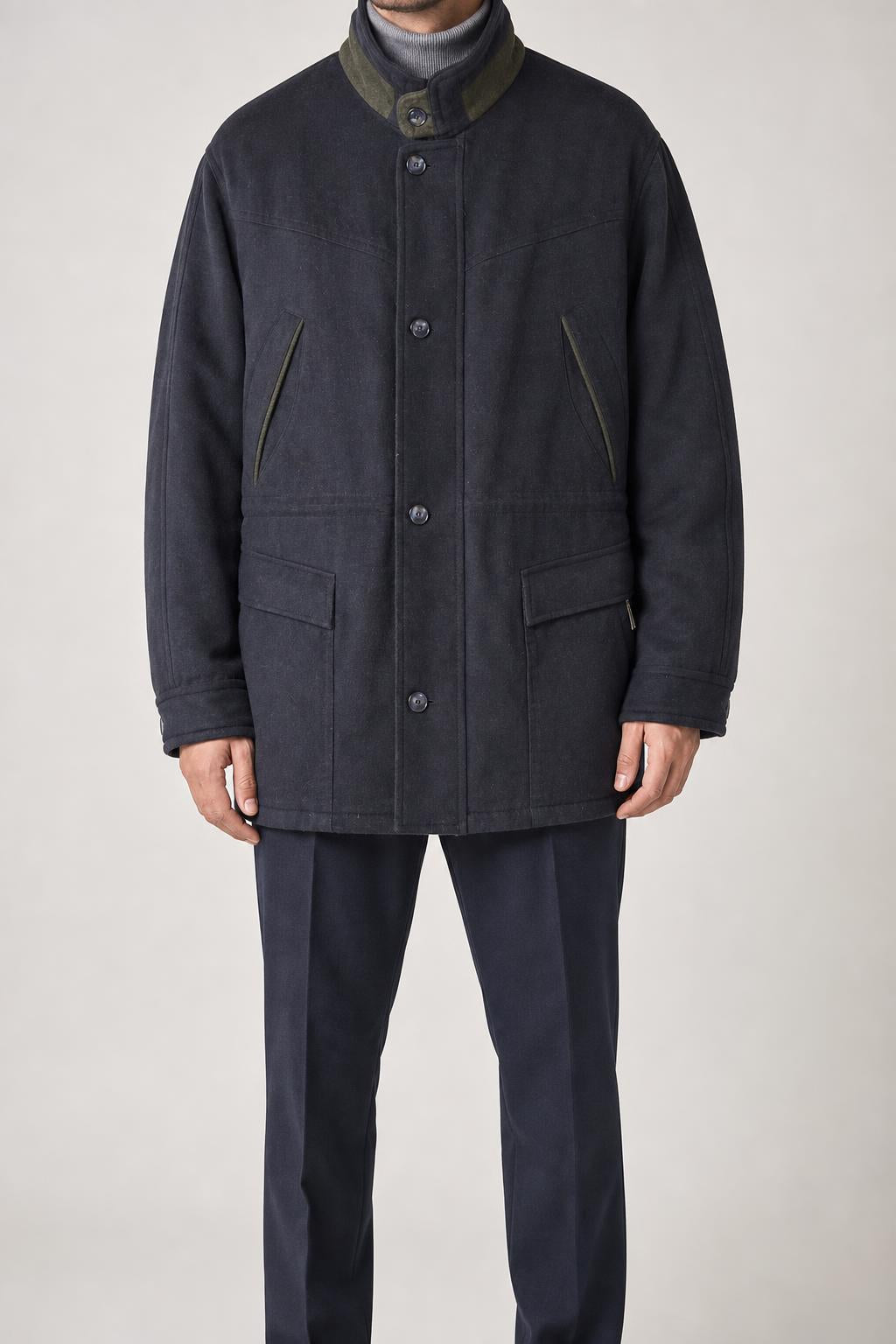 Giaccone in lana nero collo alto Greenfield vintage – Uomo Taglia L