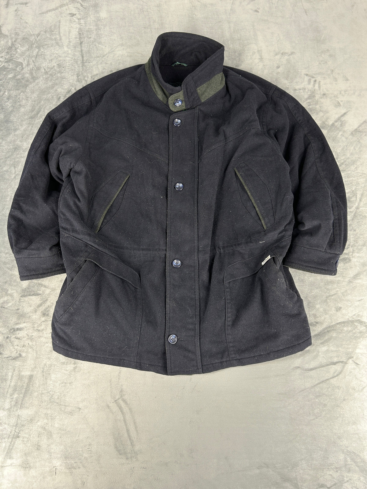 Giaccone in lana nero collo alto Greenfield vintage – Uomo Taglia L