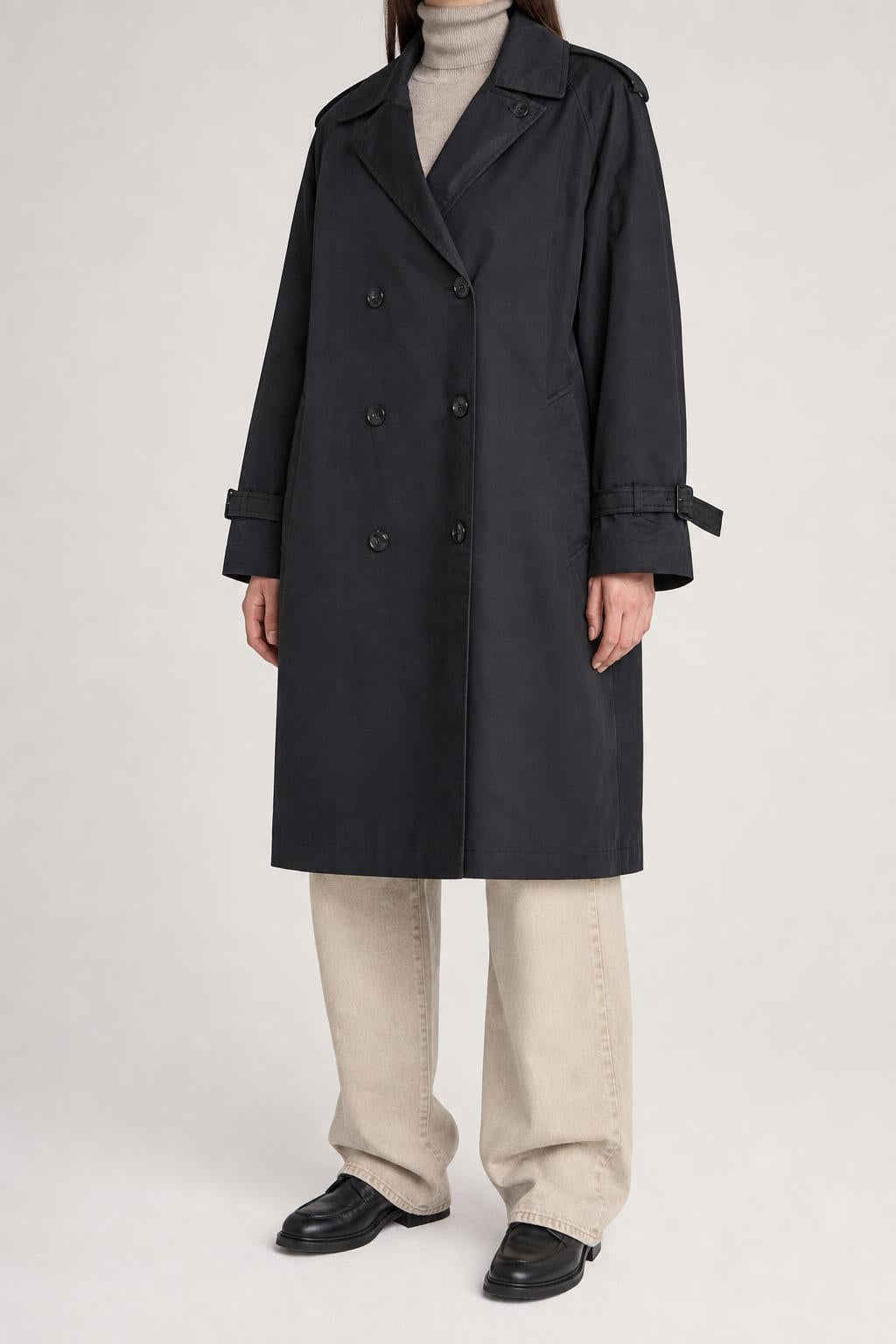 Trench impermeabile nero con fodera tartan vintage – Donna Taglia L