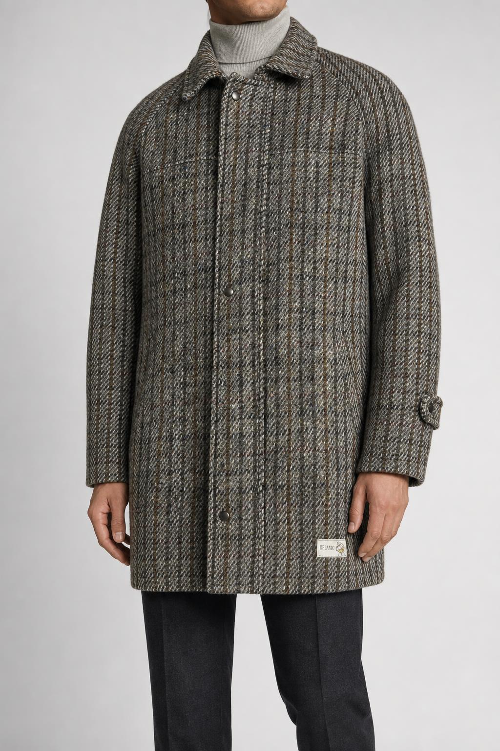 Cappotto in tweed a quadri grigio e marrone vintage – Uomo Taglia L
