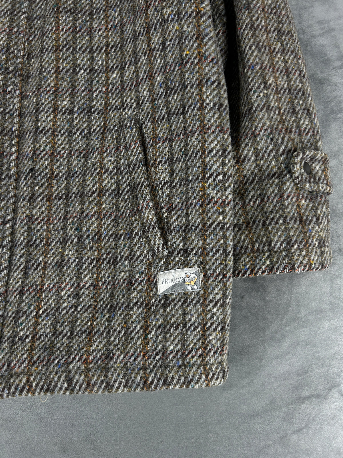 Cappotto in tweed a quadri grigio e marrone vintage – Uomo Taglia L