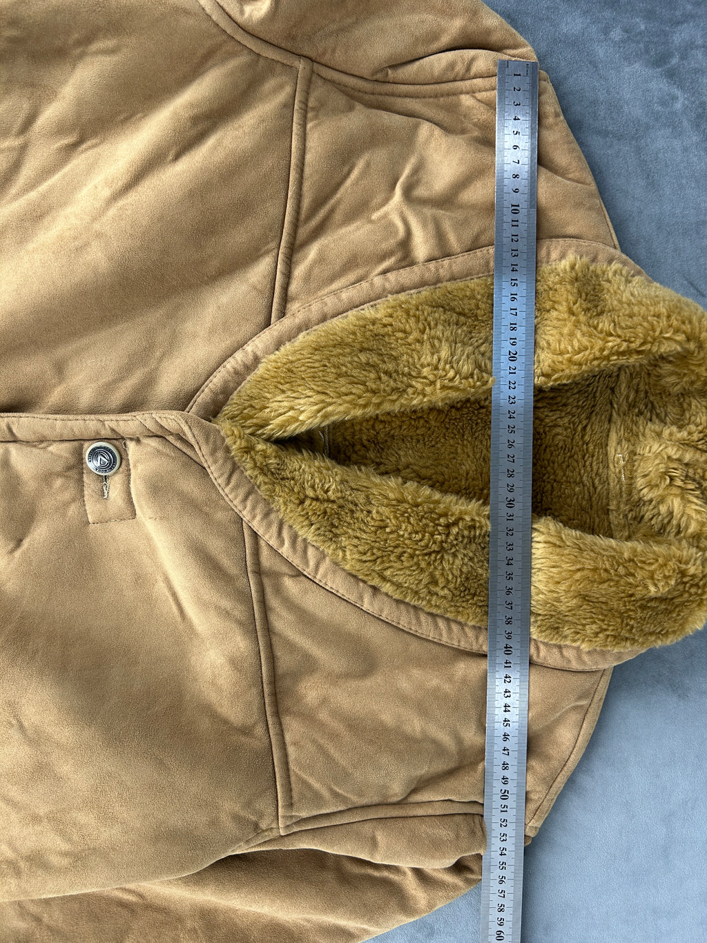 Giaccone in camoscio sintetico cammello con montone vintage – Uomo Taglia L