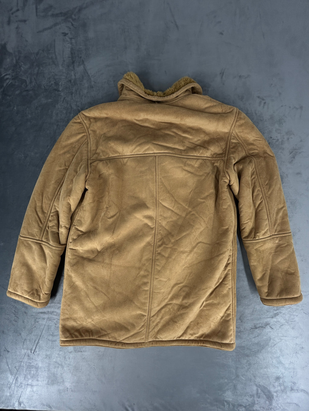 Giaccone in camoscio sintetico cammello con montone vintage – Uomo Taglia L