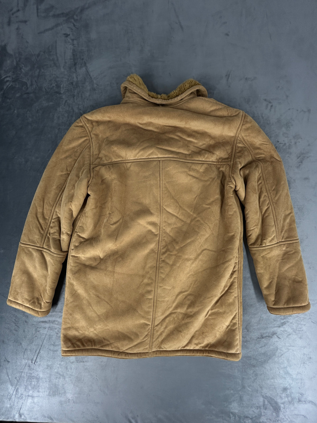 Giaccone in camoscio sintetico cammello con montone vintage – Uomo Taglia L