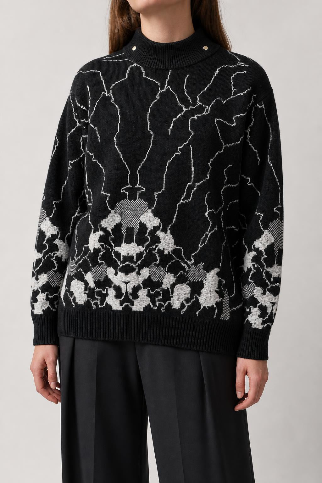 Maglione nero jacquard floreale aspa vintage – Donna Taglia M (IT 44)