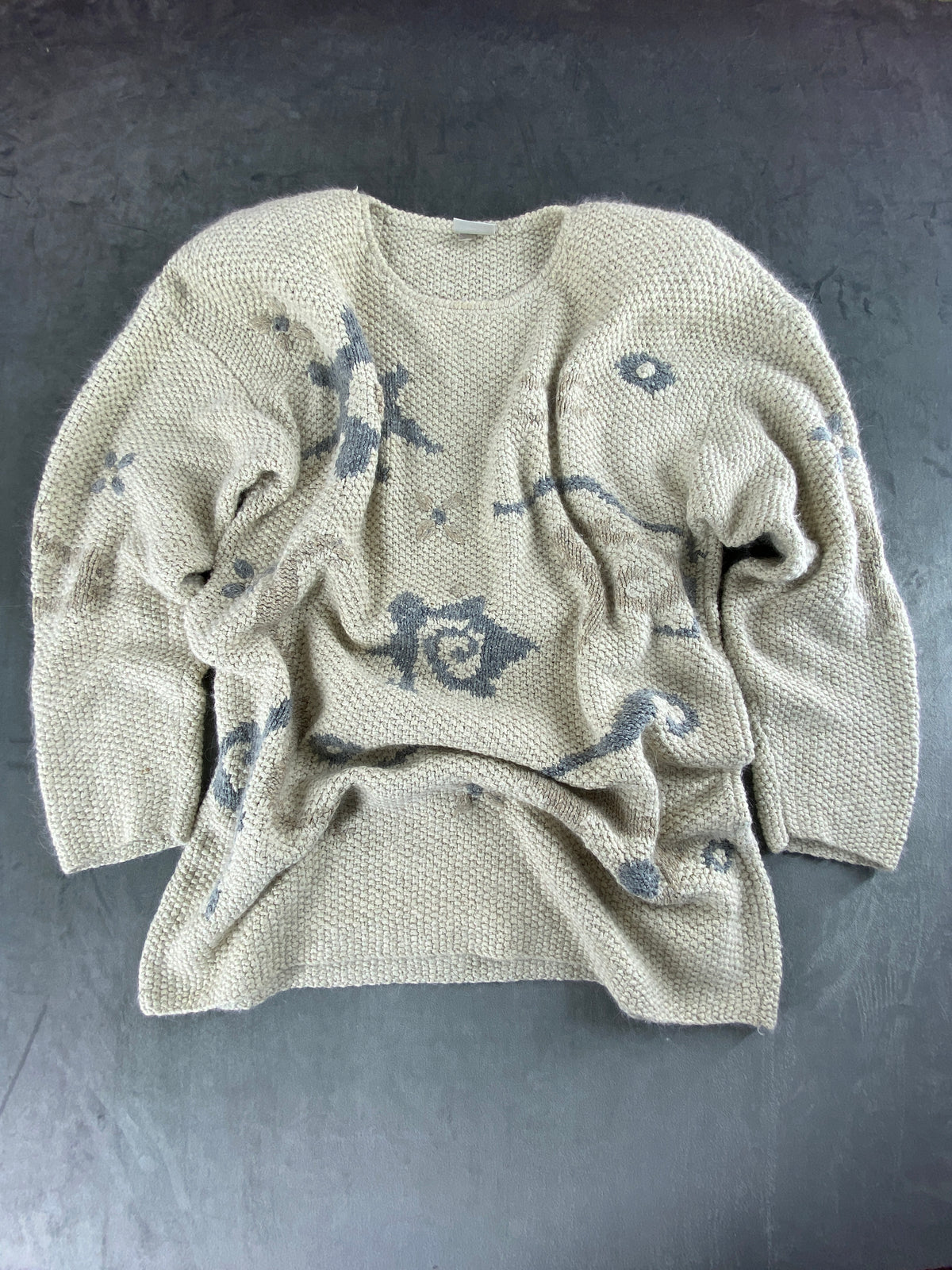Maglione oversize beige a fantasia jacquard vintage – Donna Taglia L