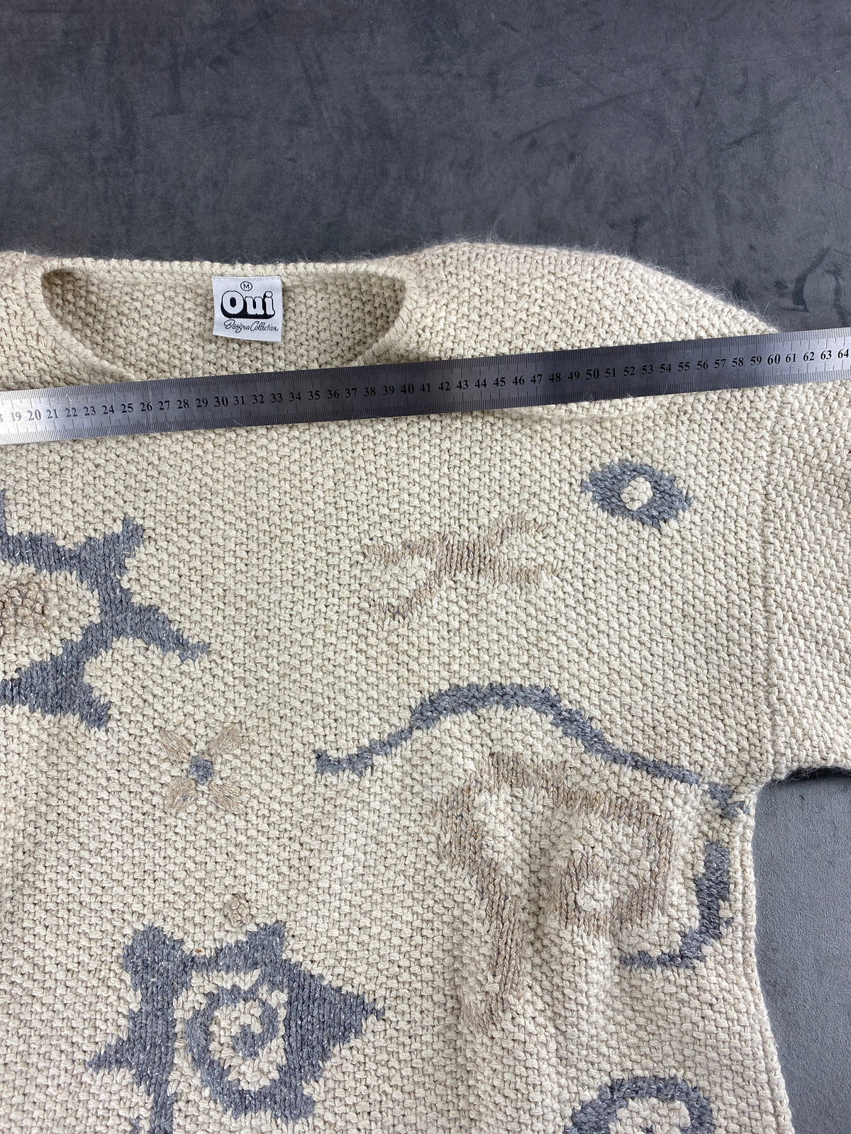 Maglione oversize beige a fantasia jacquard vintage – Donna Taglia L