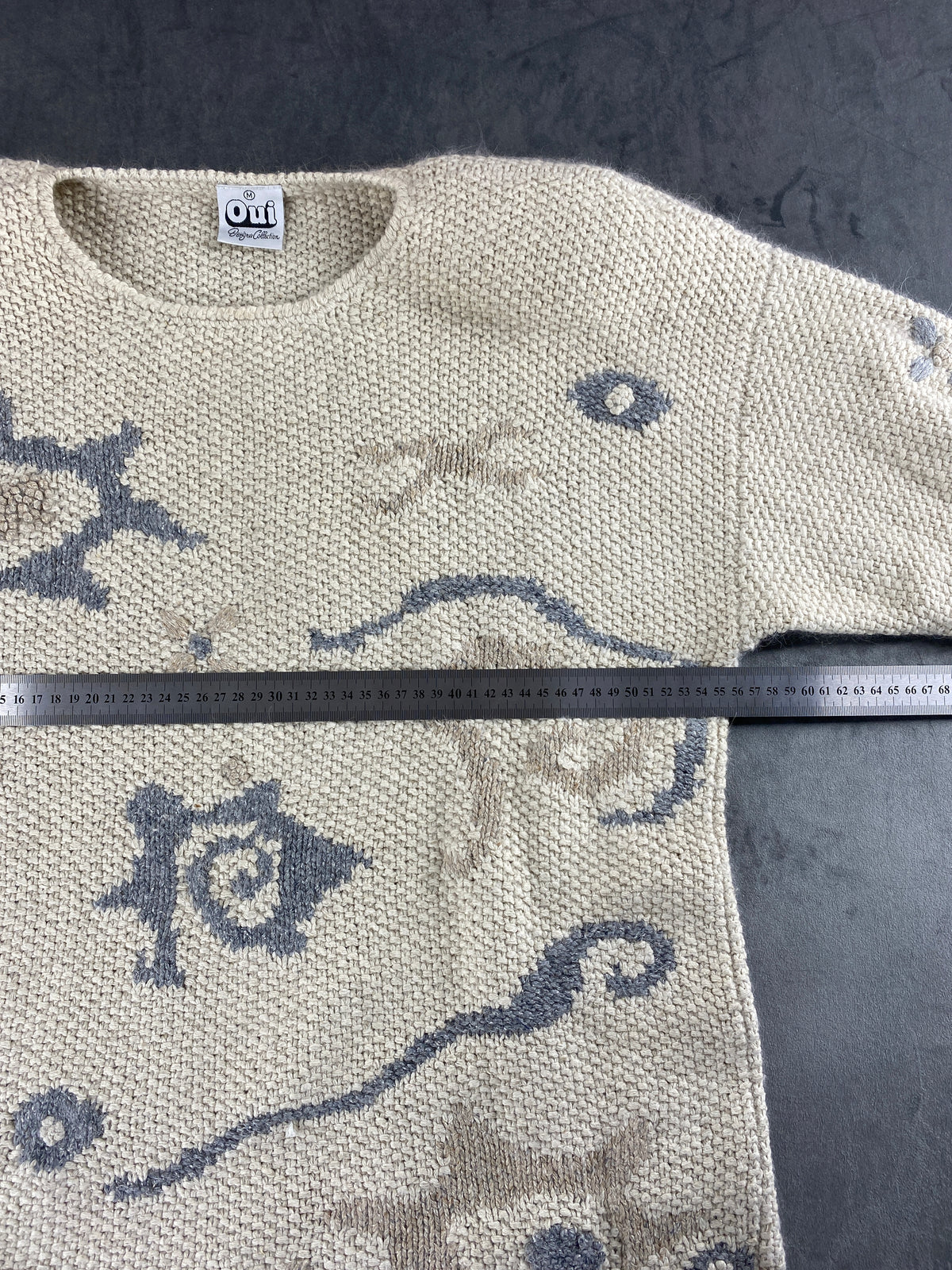 Maglione oversize beige a fantasia jacquard vintage – Donna Taglia L