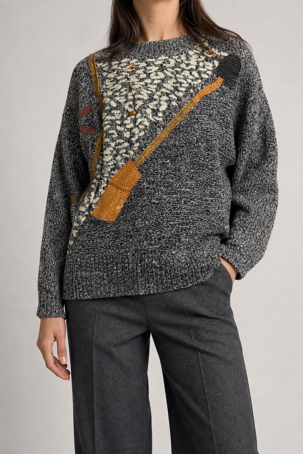 Maglione grigio mélange a fantasia Kiline vintage – Donna Taglia L