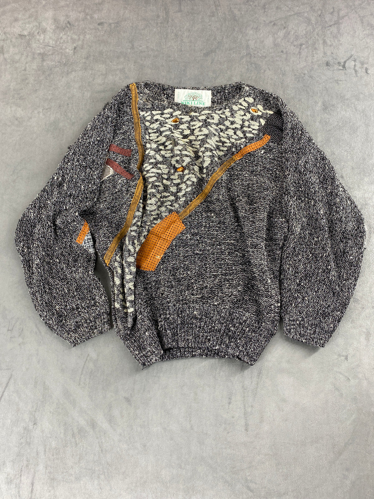 Maglione grigio mélange a fantasia Kiline vintage – Donna Taglia L