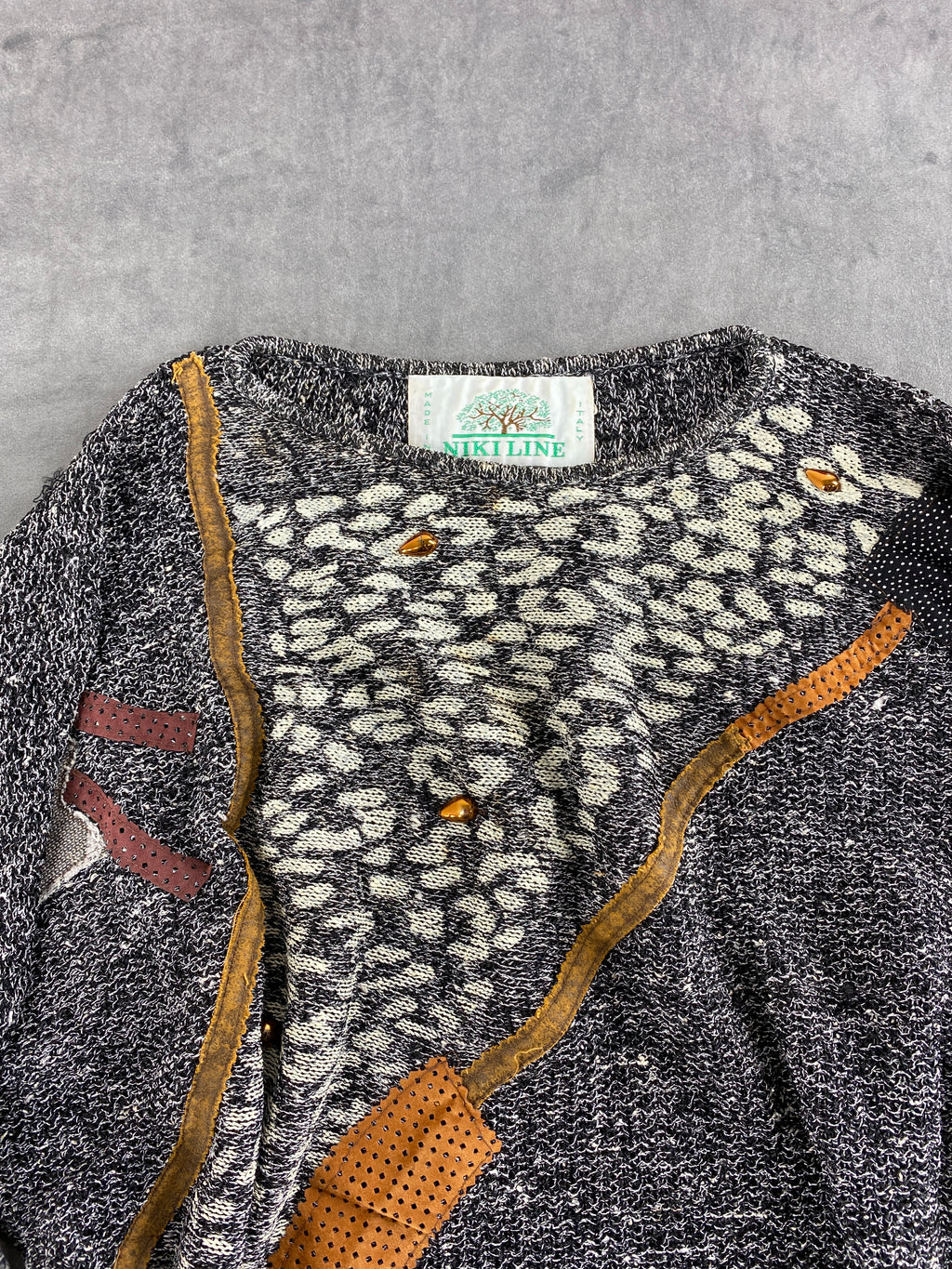 Maglione grigio mélange a fantasia Kiline vintage – Donna Taglia L
