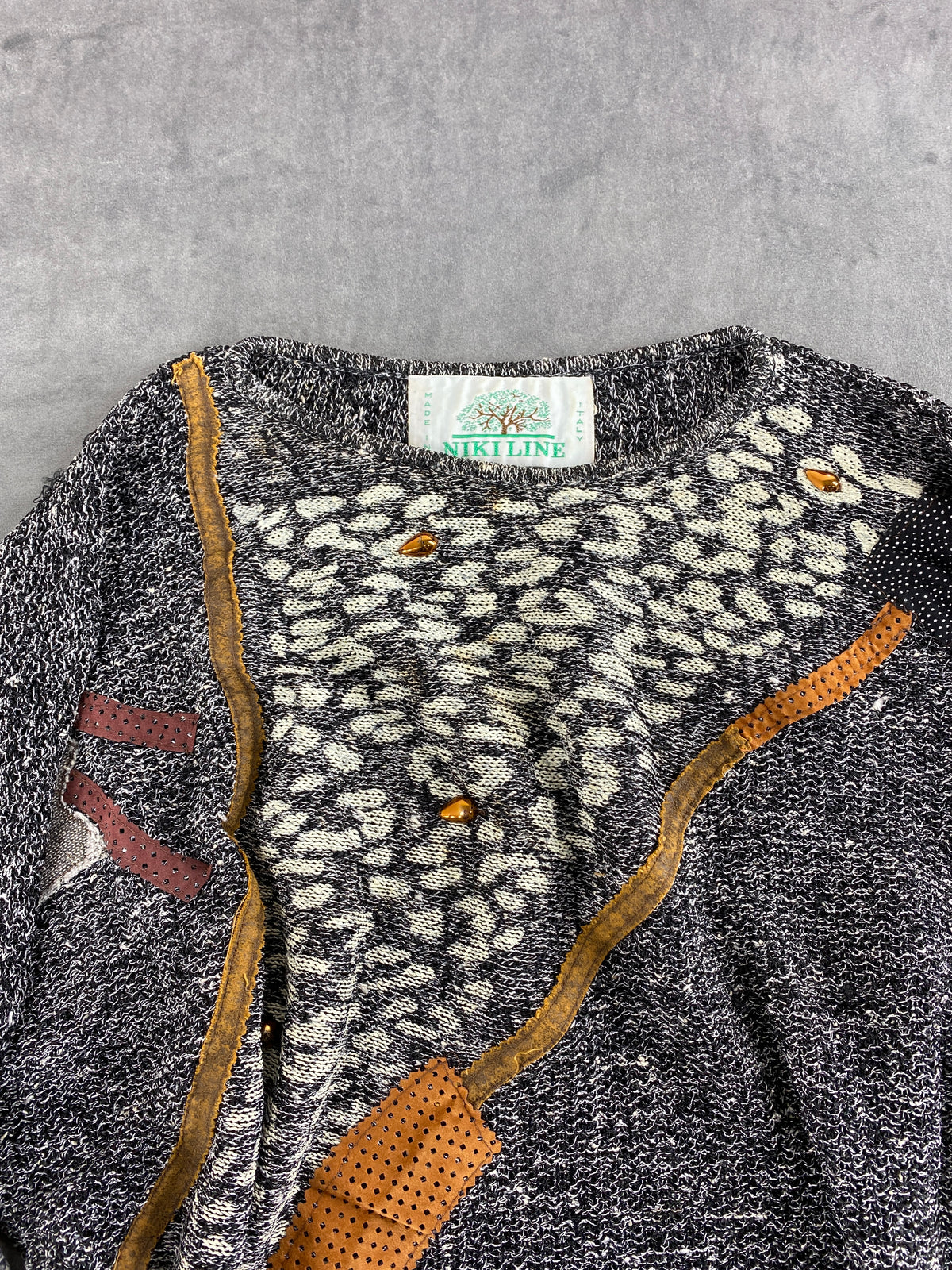 Maglione grigio mélange a fantasia Kiline vintage – Donna Taglia L