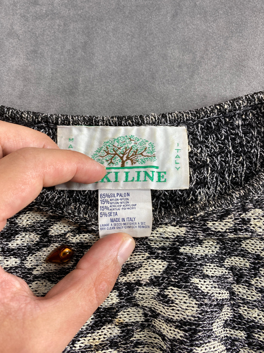 Maglione grigio mélange a fantasia Kiline vintage – Donna Taglia L